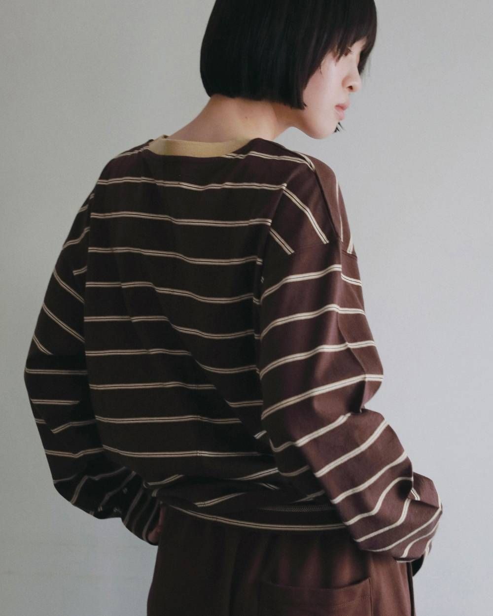 ボーダー ルーズロンT (ブラウン) Border Loose Long T-shirts (Brown) /  26AW