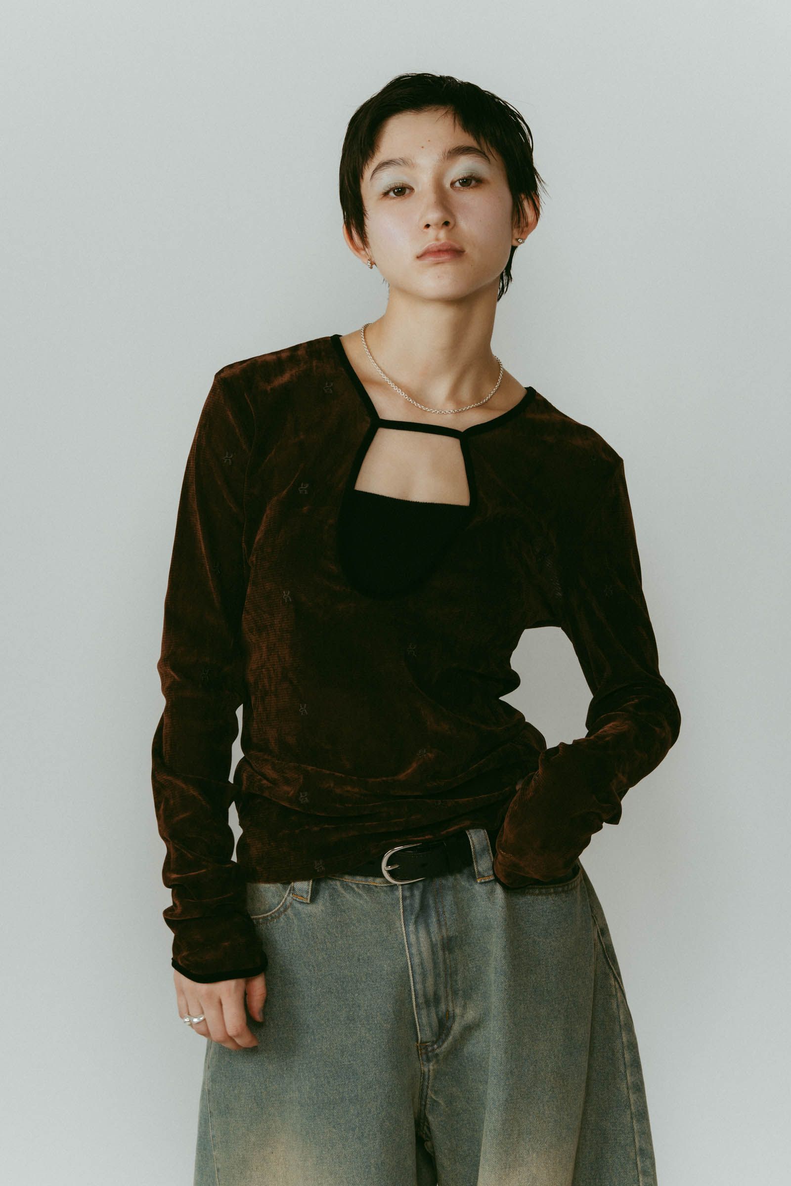 2way sheer velours tops / 2ウェイ シアートップス (ブラウン) / 25AW