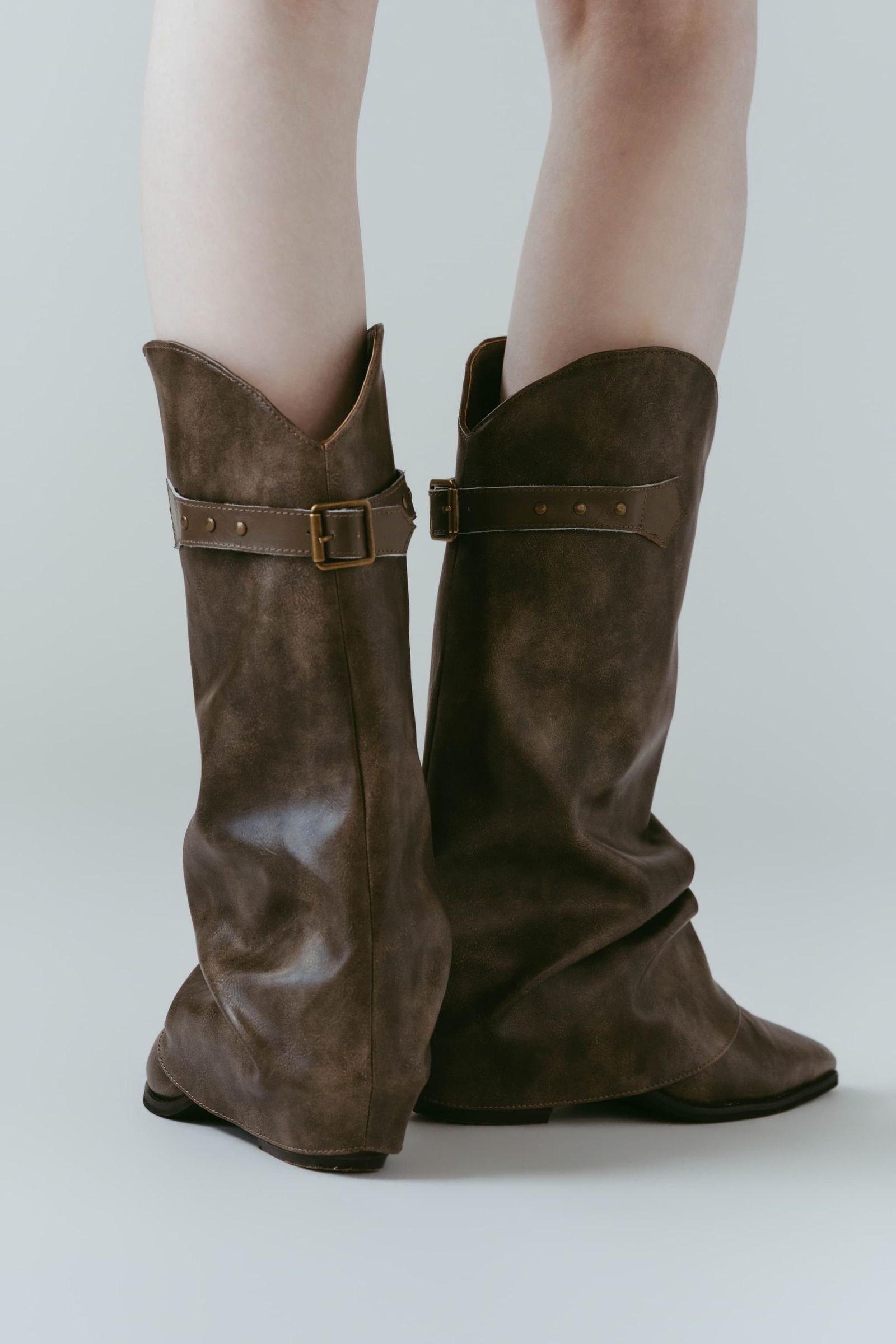 ウエスタンベルテッドブーツ (ブラウン) western belted boots (Brown) /  26SS