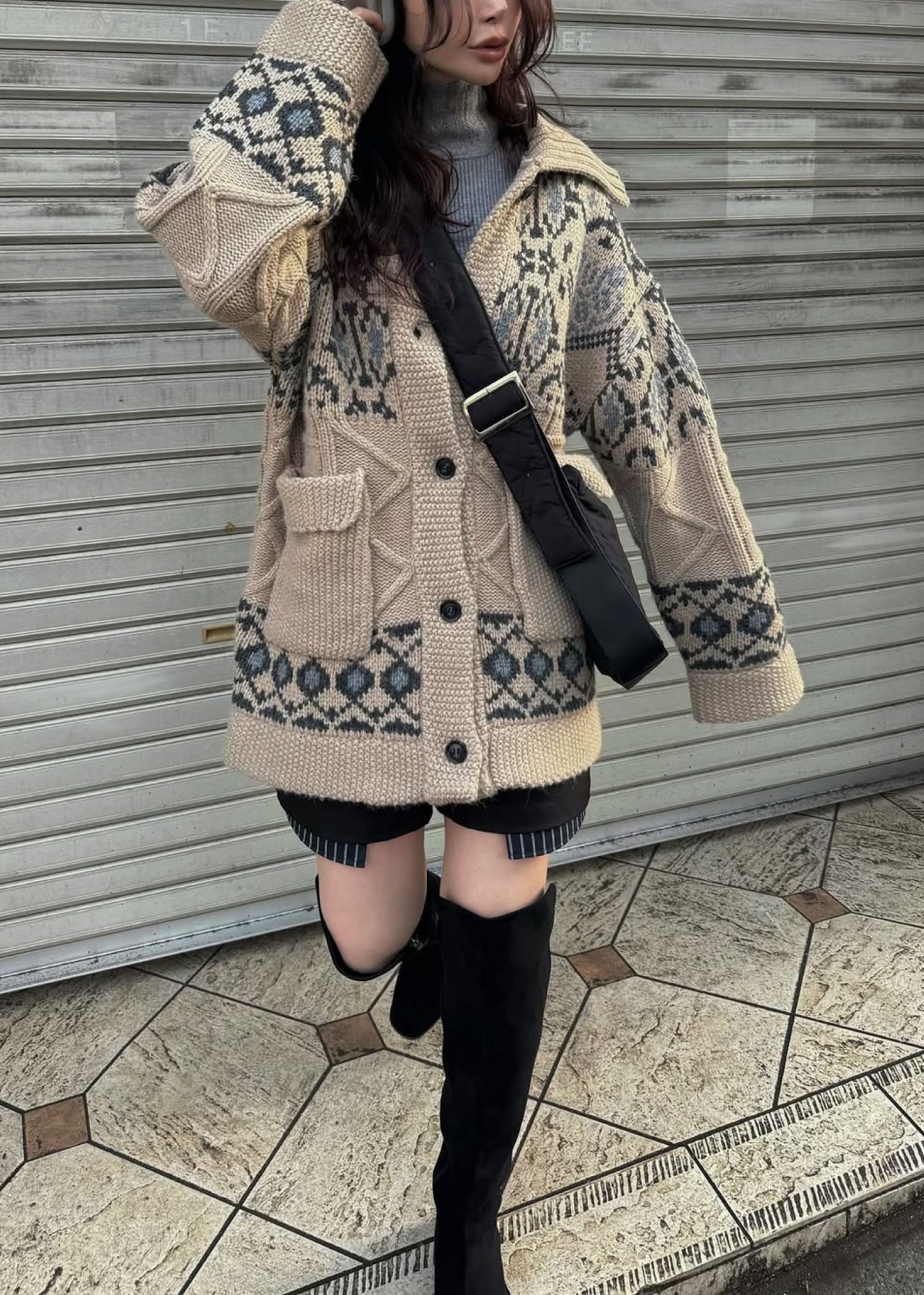 nordic pattern knit cowichan jacket / ノルディック カウチンニットジャケット (タン) / 25AW /
