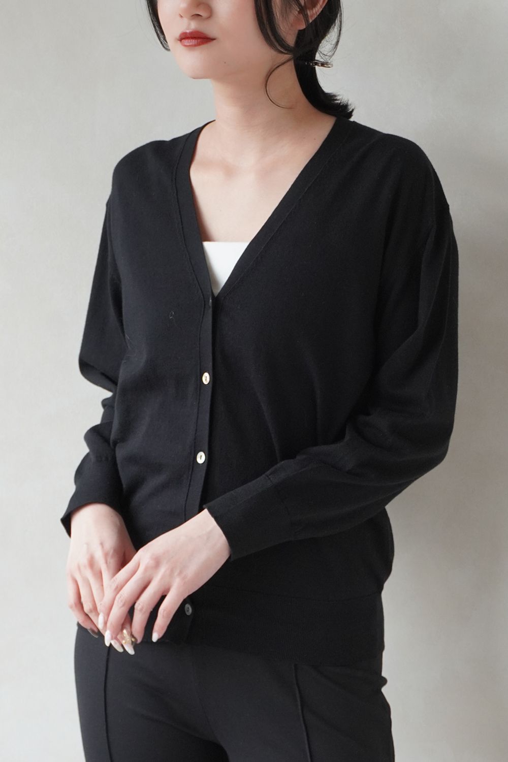 HIGHGAGE V-NECK CARDIGAN / ハイゲージ Vネックカーディガン (ブラック)