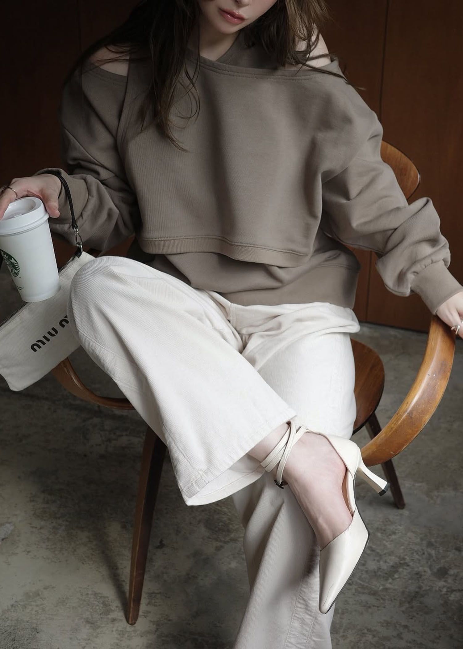 asymmetry 2 piece layered sweat / 2ピースレイヤードスウェット (カフェモカ) / 25AW /