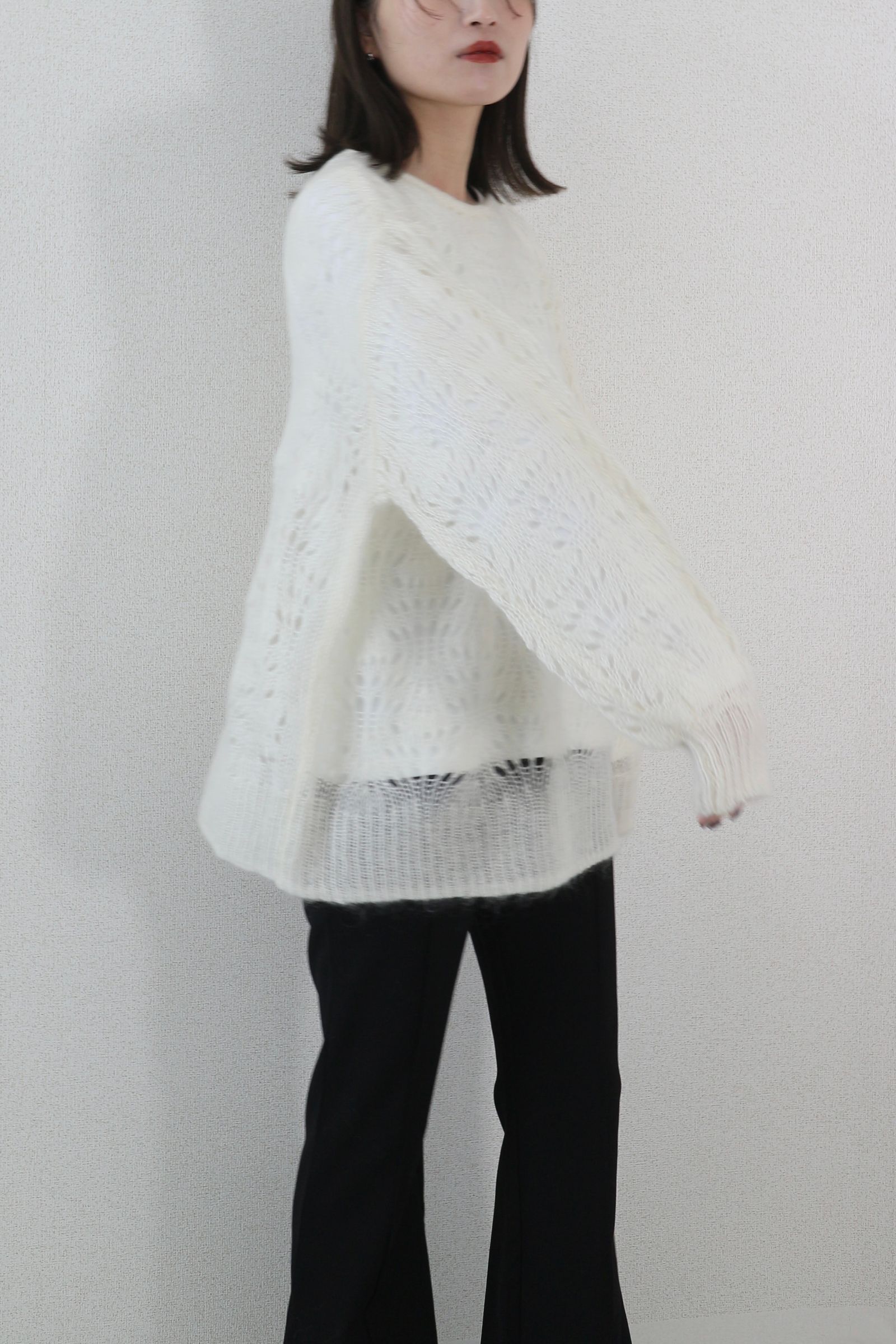 MOHAIR WOOL CROCHET KNIT PULLOVER / モヘアウール クロシェニット プルオーバー (ホワイト)オーバーサイズ
