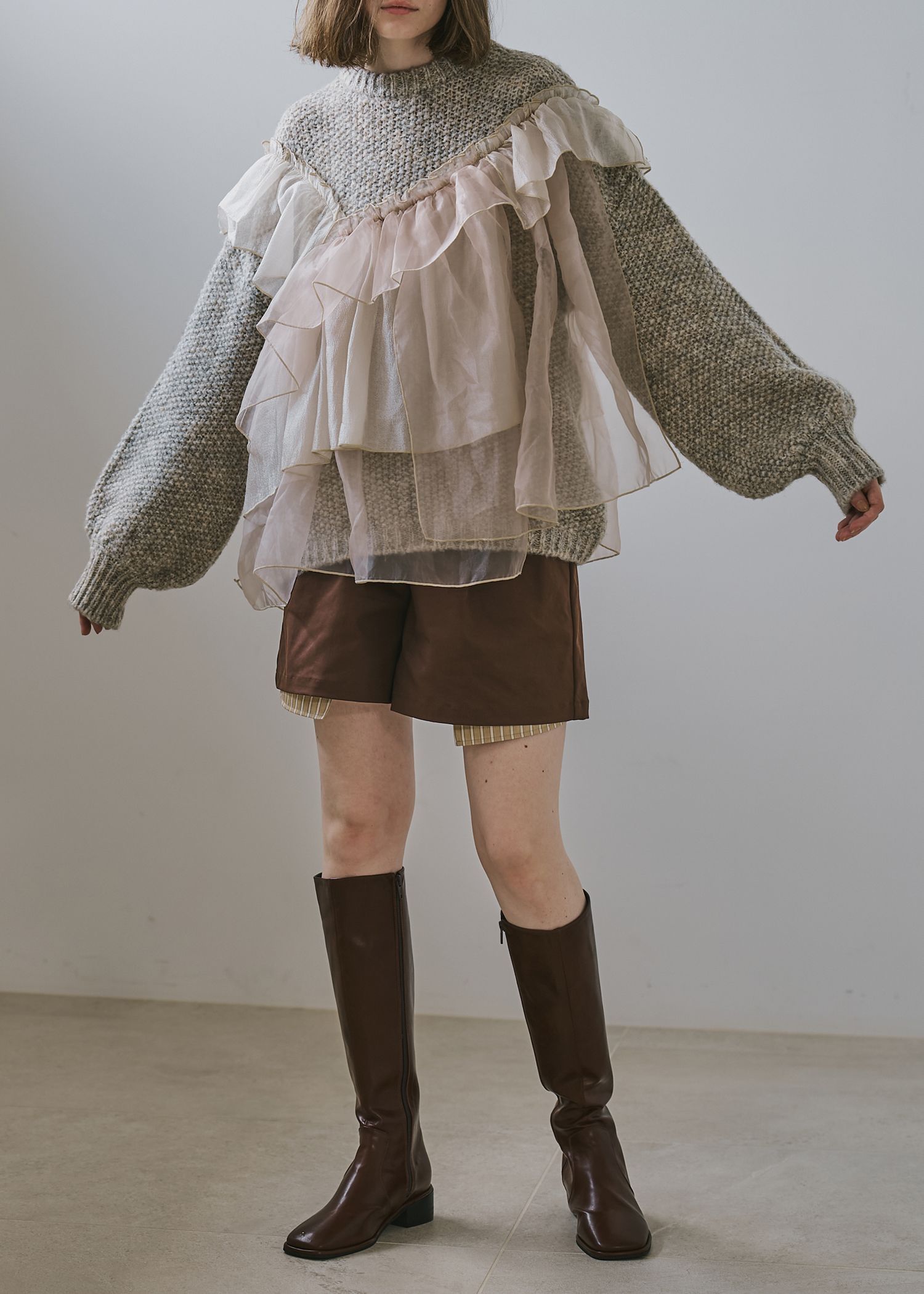 stripe pocket peep tuck chino S/PT / タックチノ ショートパンツ (ブラウン) / 25AW