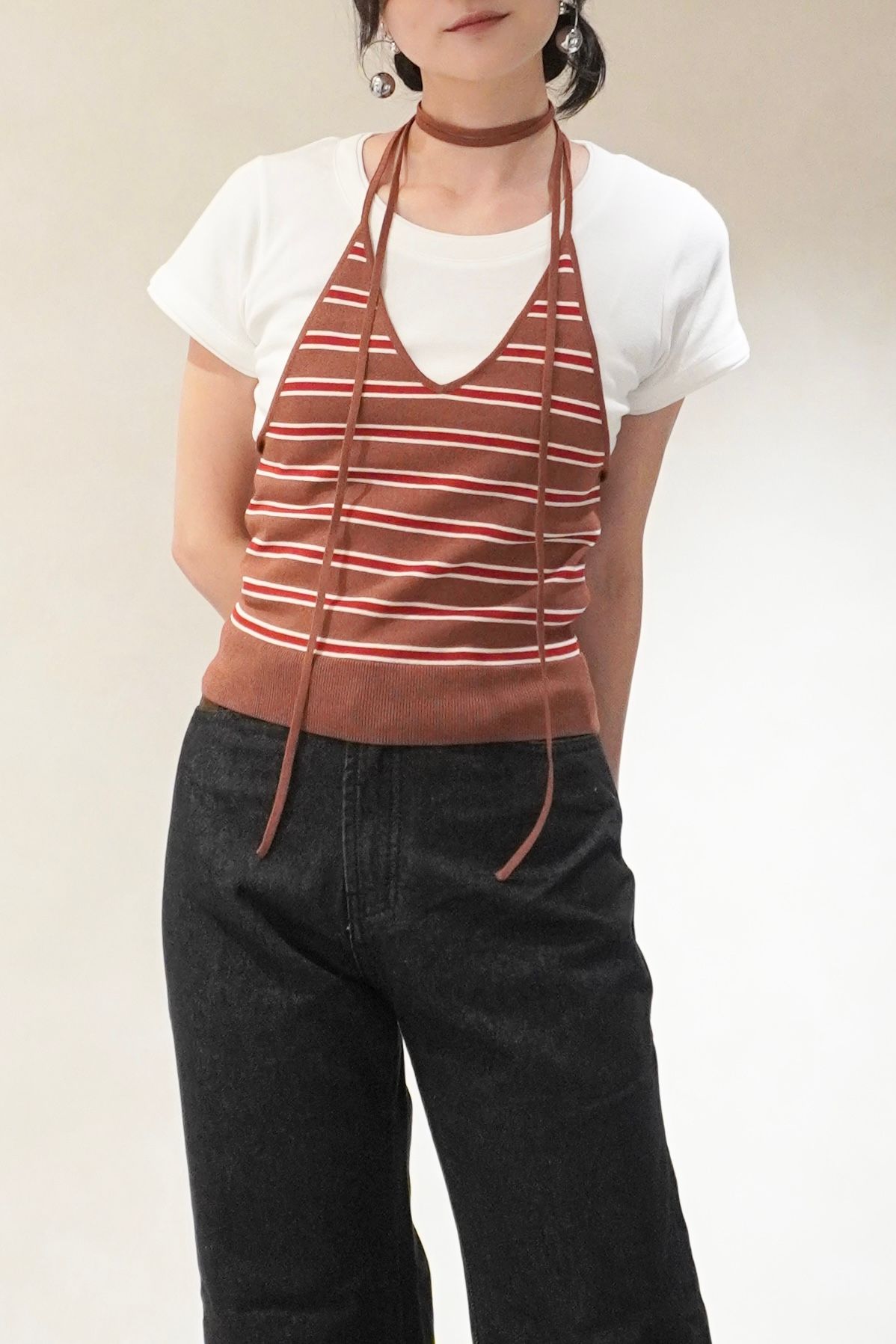 ニット ホルタービスチェ (ブラウン) knit halter bustier (Brown) /  26SS