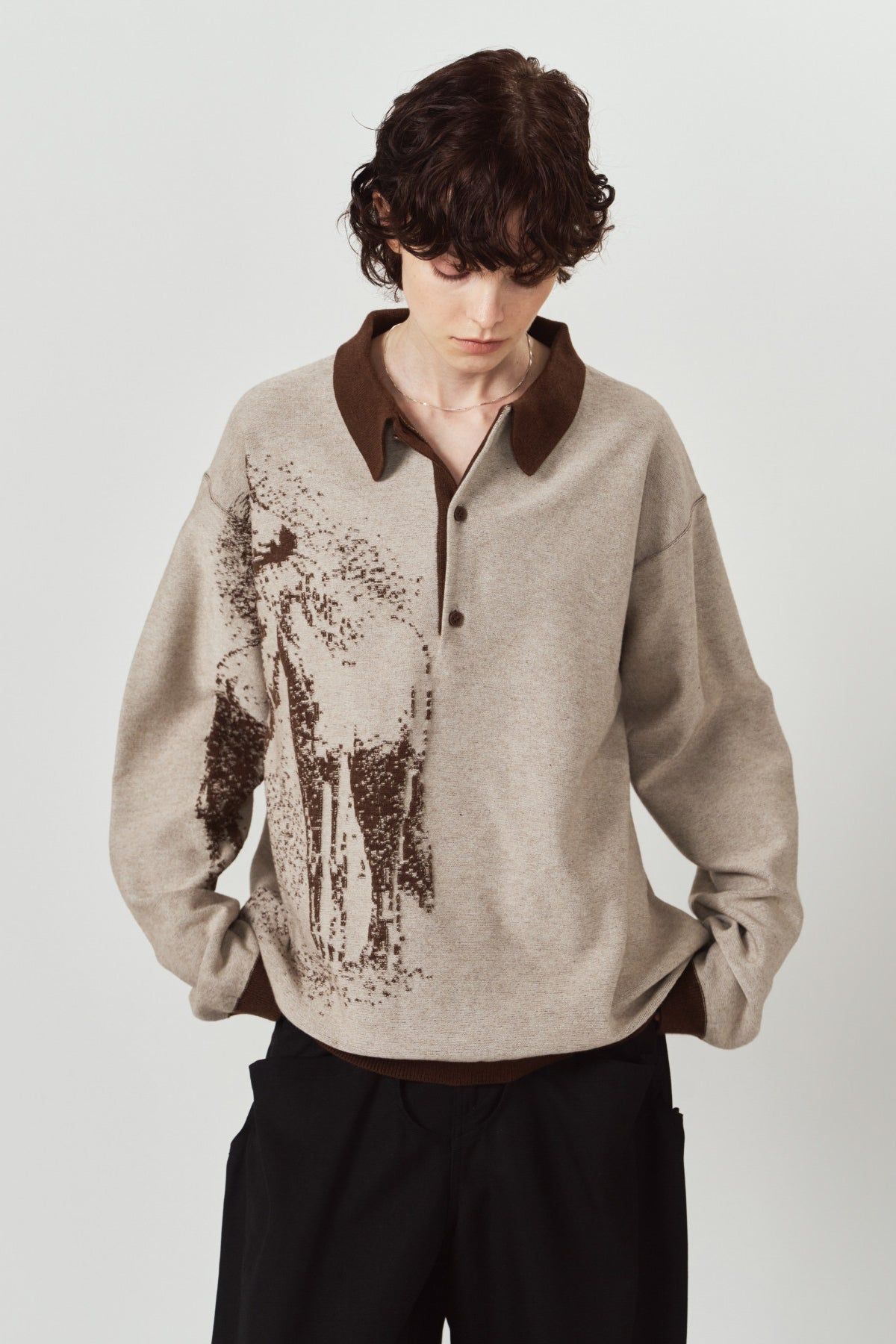 リバーシブル ジャガードポロニット (ブラウン) reversible jacquard polo knit(unisex) (Brown) / 26AW
