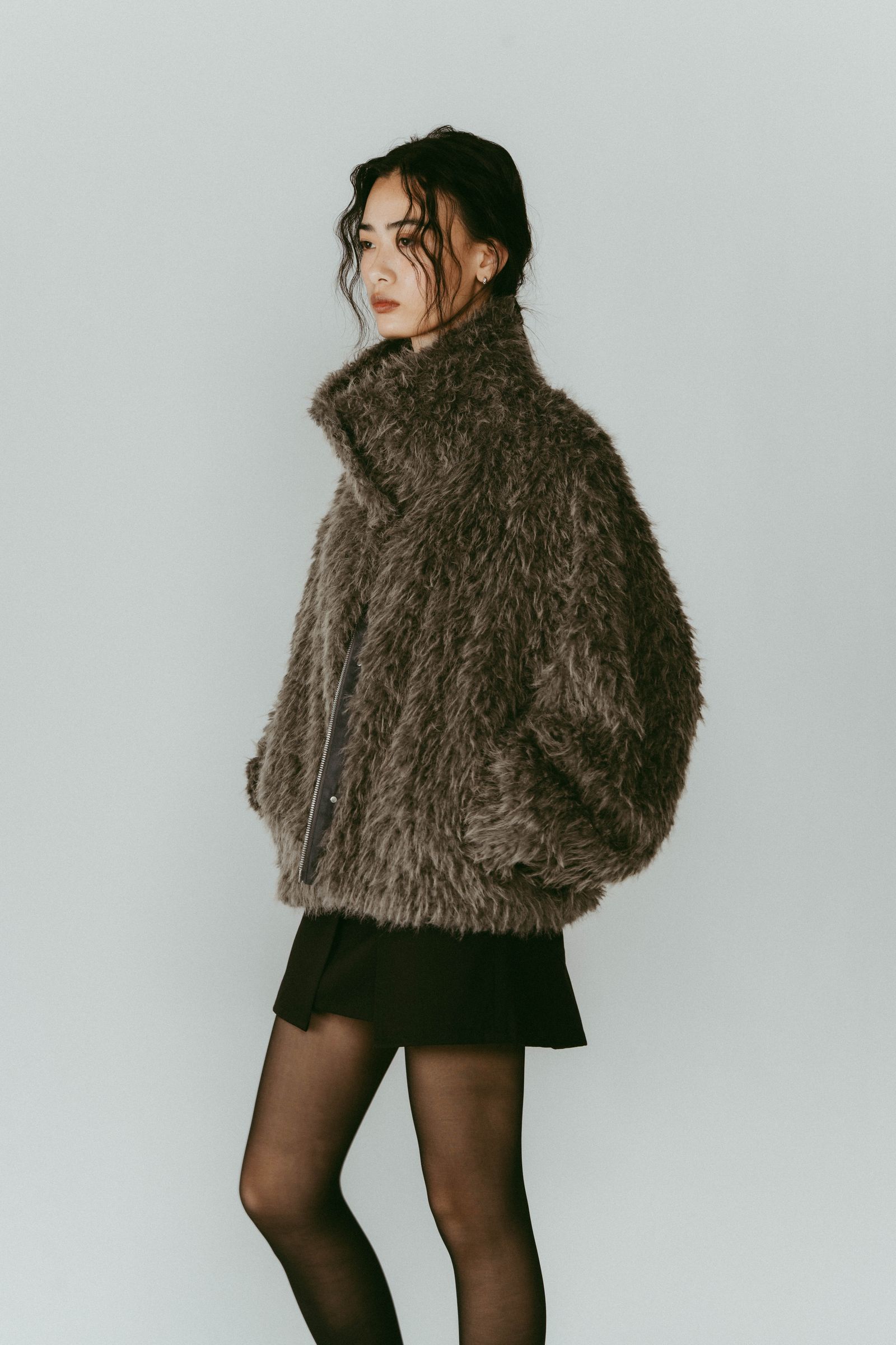 shaggy stand collar coat / シャギースタンドカラーコートブルゾン (グレー) / 25AW