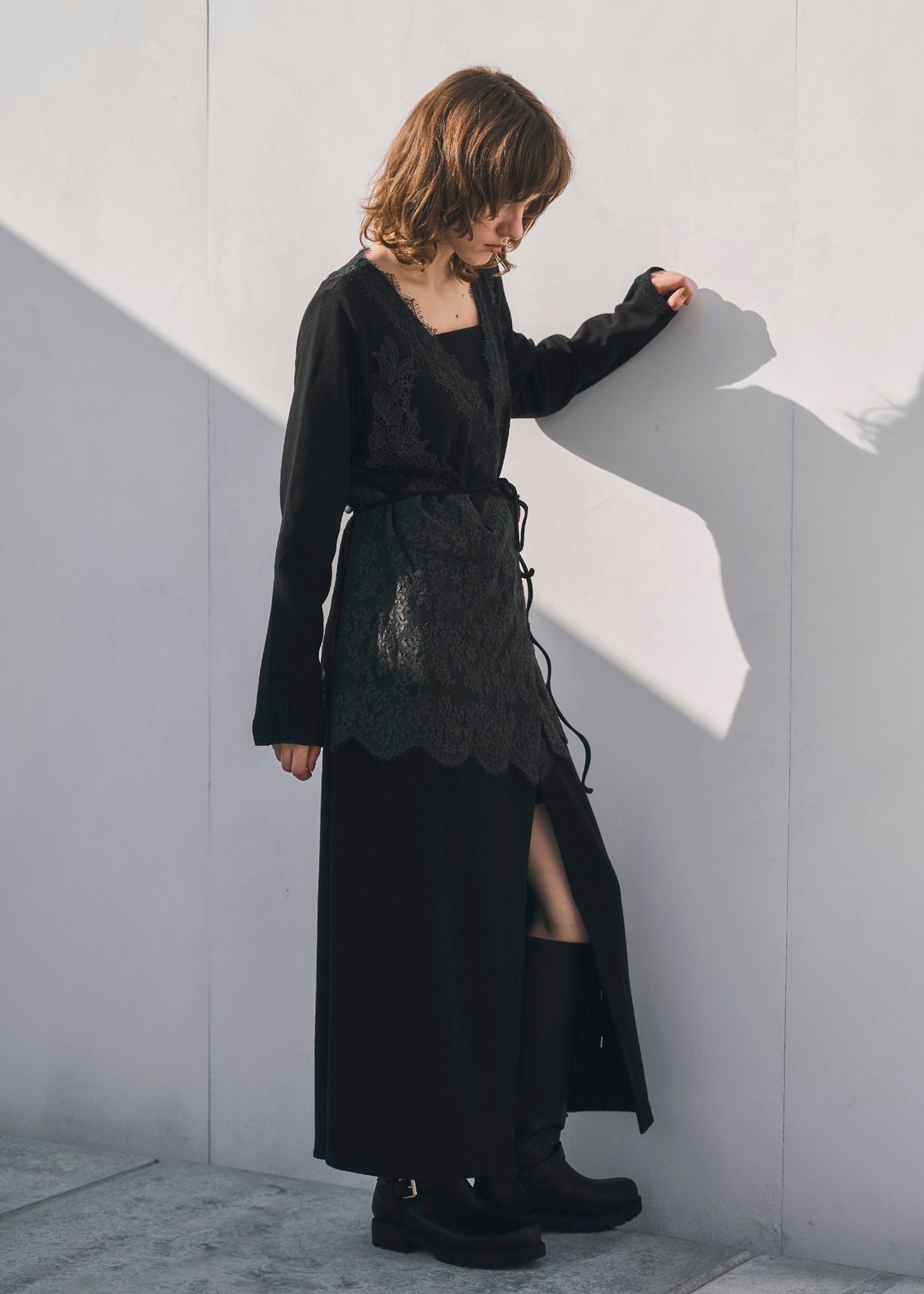 cachecoeur multi lace sweat OP / マルチレース スウェットワンピース (ブラック) / 25AW