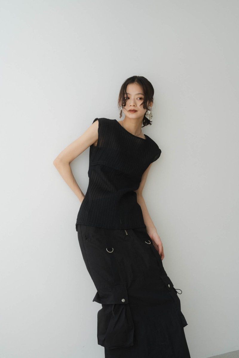 french sleeve ribbed tops / フレンチスリーブ リブトップス (ブラック)