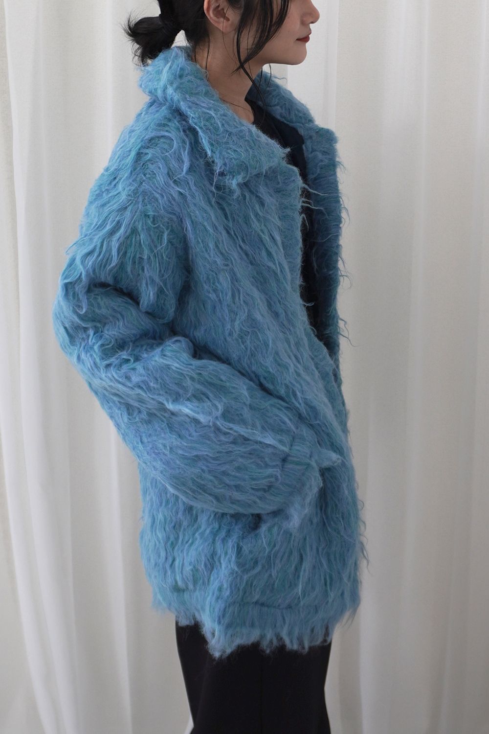 BIG COLLAR KNIT FUR JACKET (BLUE) / ビッグカラーニットファージャケット ブルー