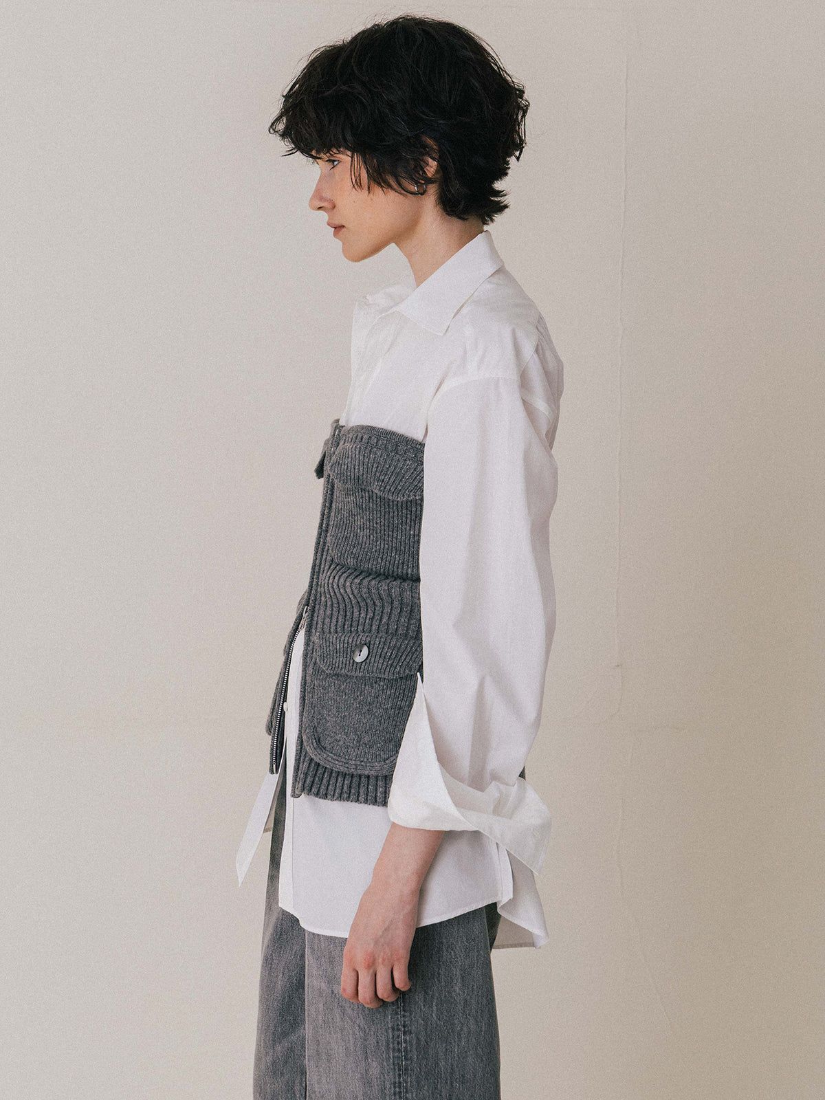【25AW】MILITALY KNIT BUSTIER / ミリタリー ニットビスチェ (グレー)