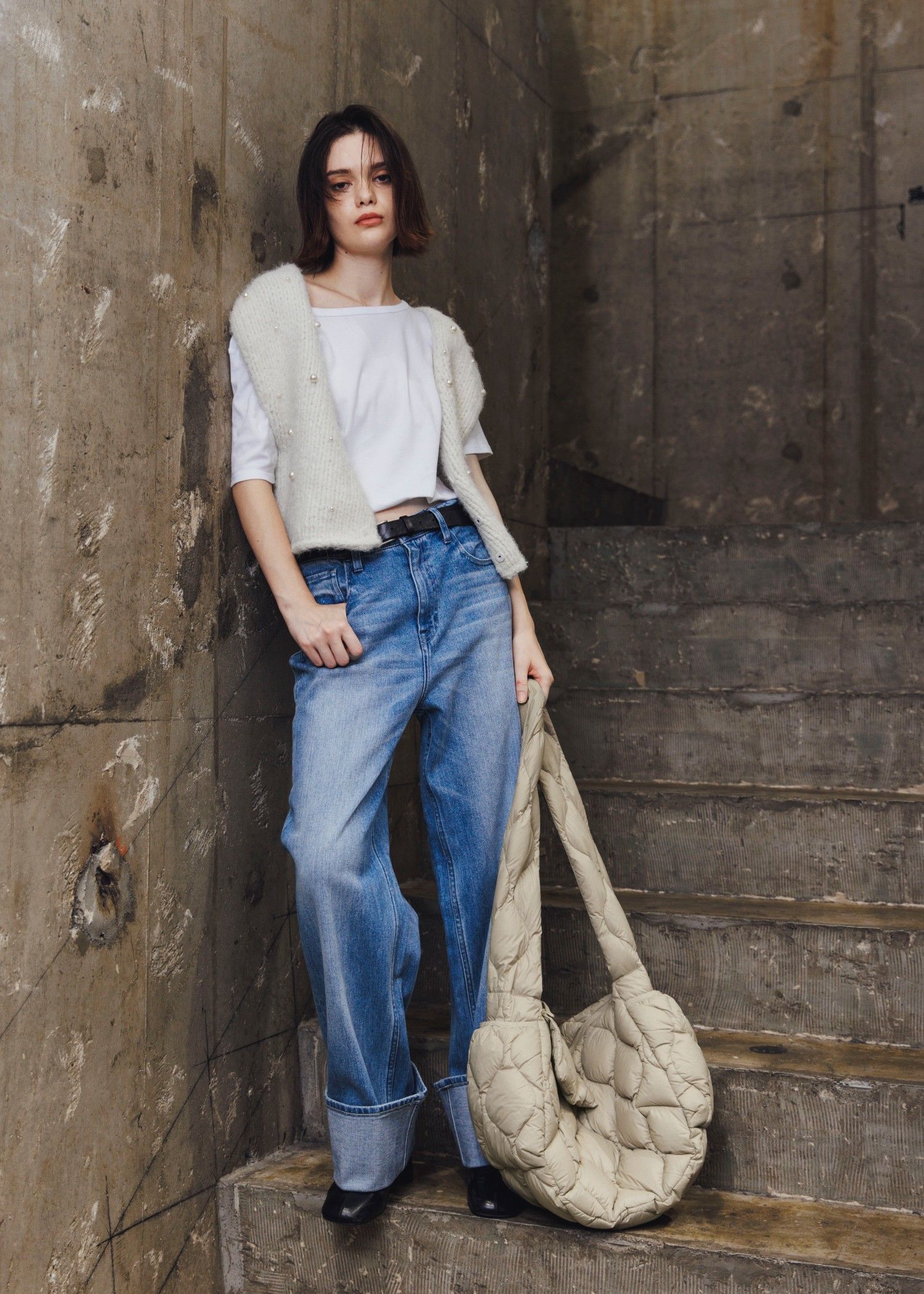 【TAION × WILLFULLY】quilting shoulder down bag / タイオンコラボ キルティングショルダーバッグ (ベージュ) / 25AW /