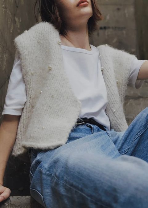 handmade random pearl knit vest / ランダムパール ニットベスト (シェル) / 25AW