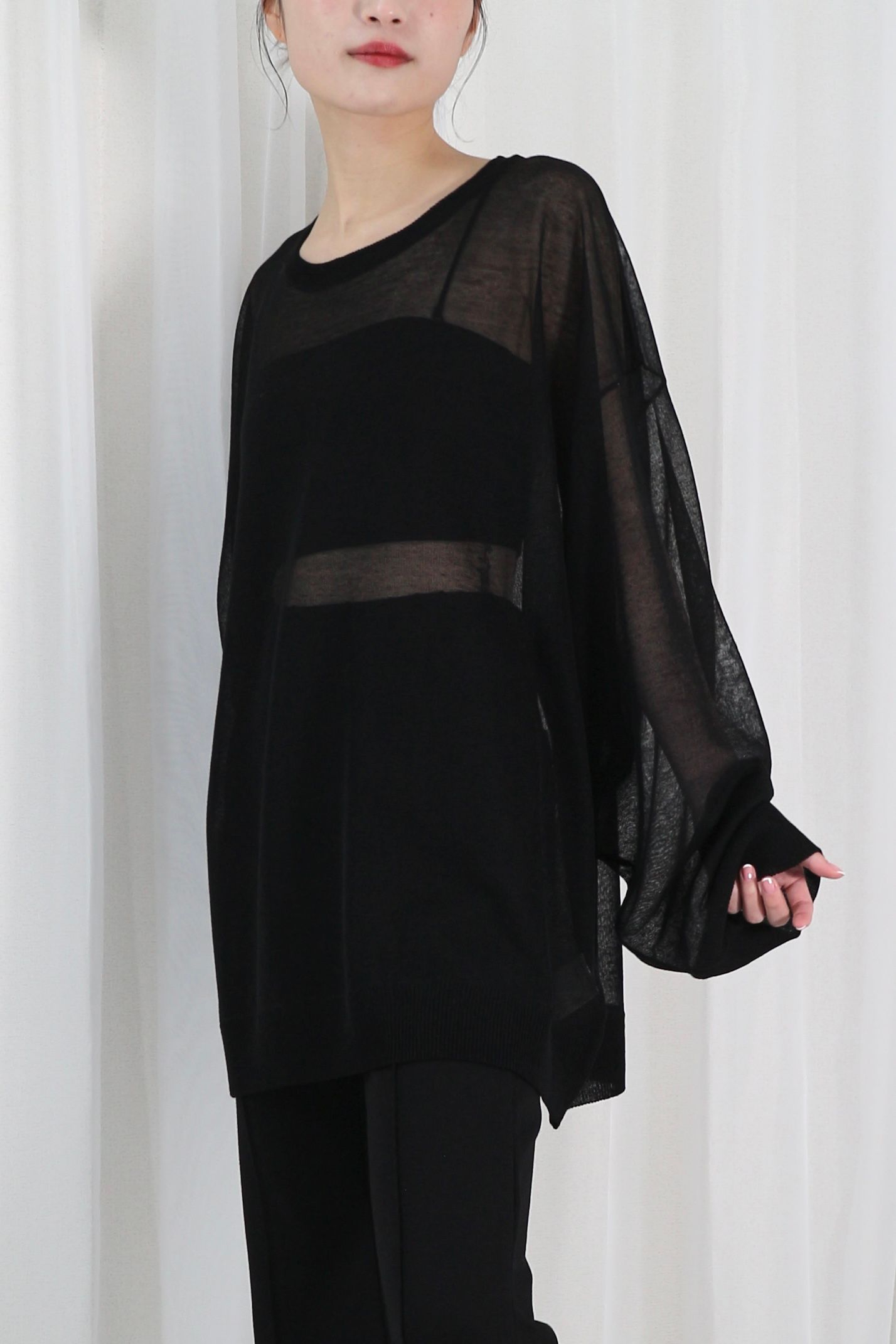 SHEER KNIT TOPS / シアーニットトップス (ブラック)
