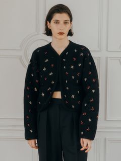 【25AW】FLOWER EMBROIDERY KNIT JACKET / フラワーエンブロイダリー ニットジャケット (ブラック)