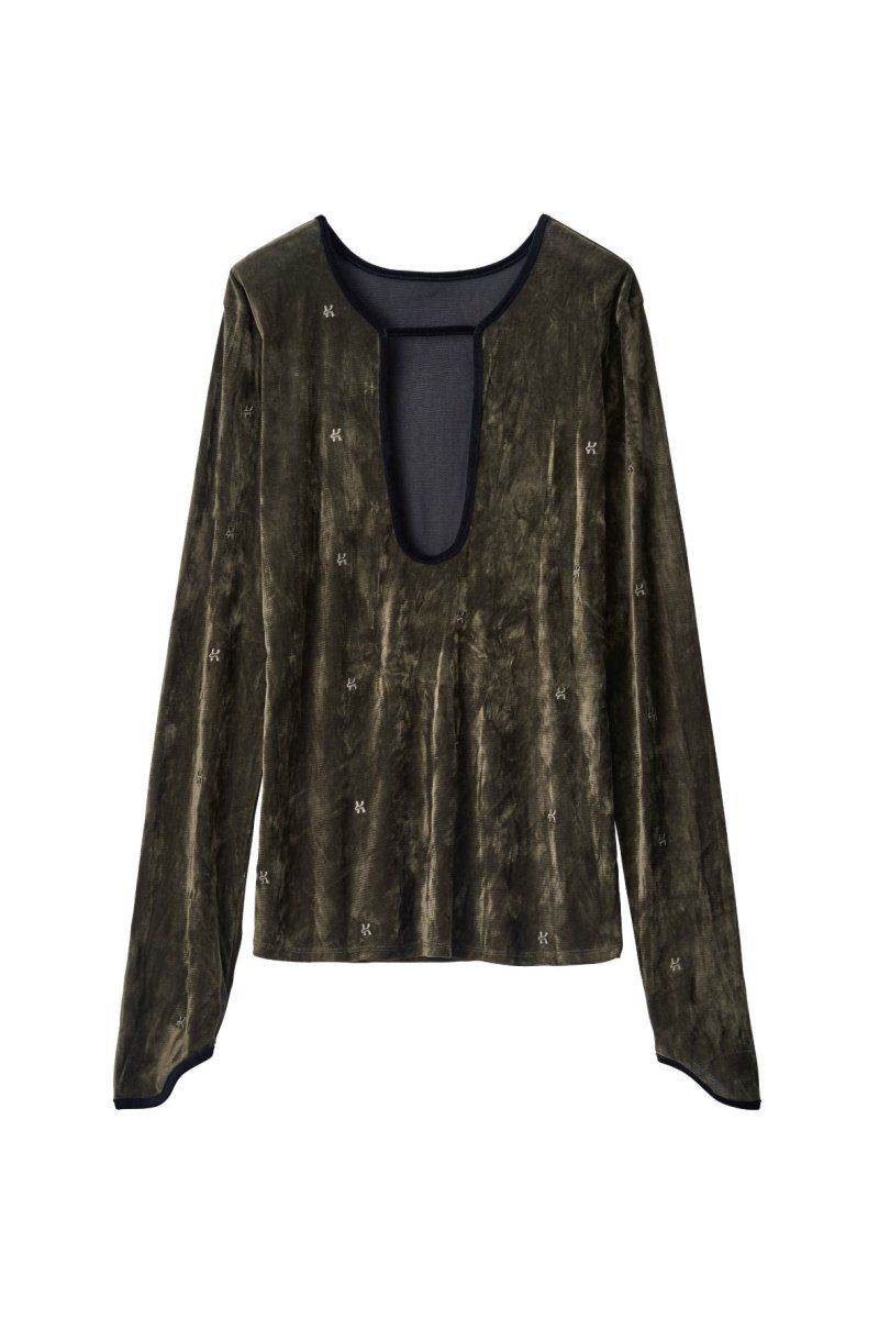 2way sheer velours tops / 2ウェイ シアートップス (カーキ) / 25AW
