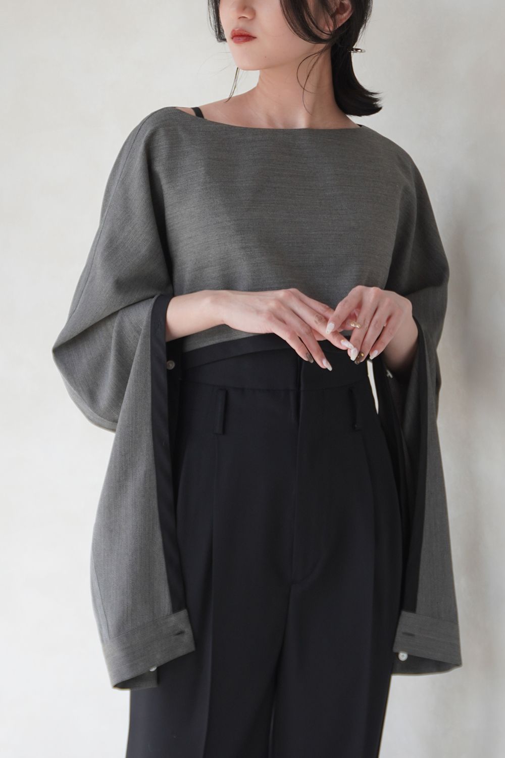 SUMMER WOOL CAPE BLOUSE / サマーウールケープブラウス (グレー)