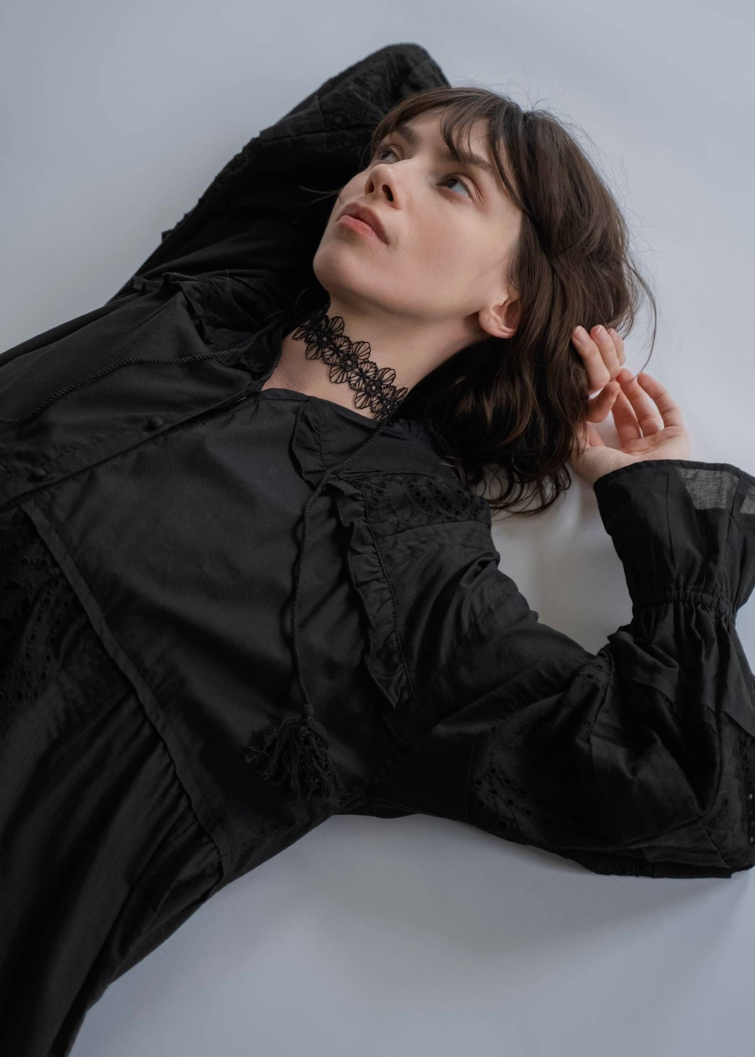 ティアードワンピース (ブラック) pieced cotton lace tiered volume OP (Black) /  26SS