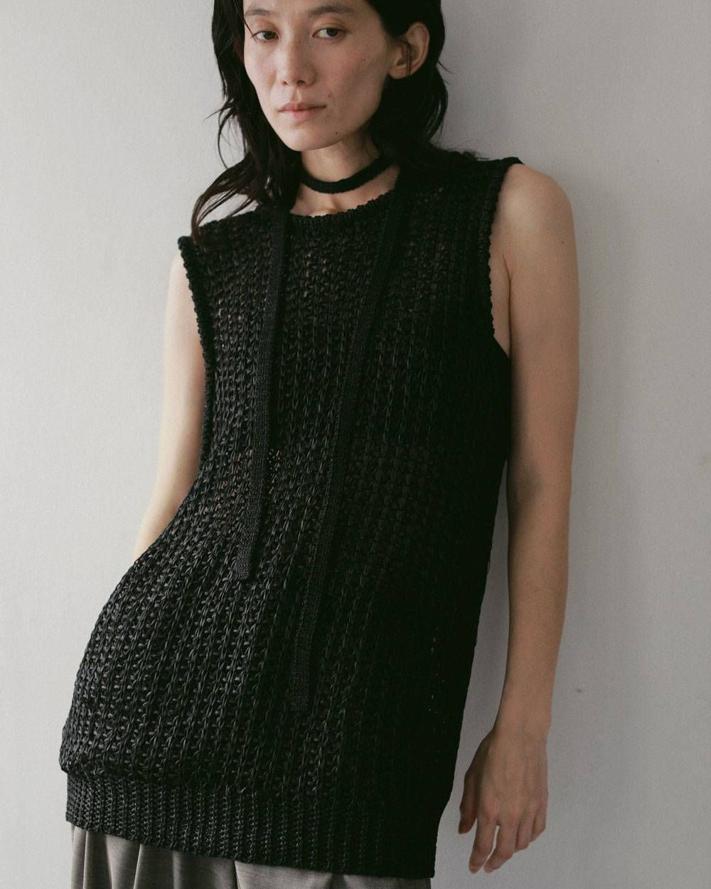 ペーパーヤーン ニットベスト (ブラック) Paperyarn Knit Vest (Black) / 27SS