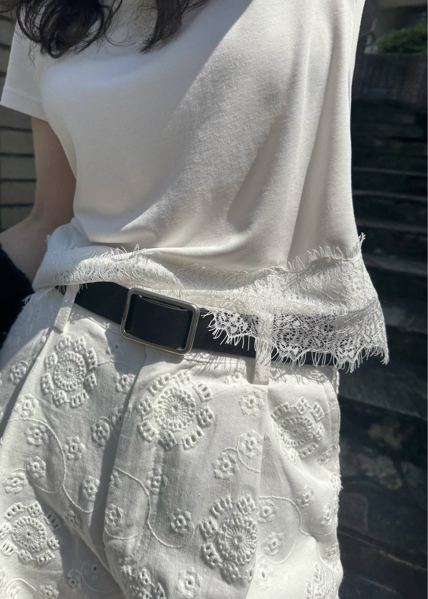 レース コンパクトTシャツ (アイボリー) hem scallop lace compact T-Shirt (Ivory) /  26SS