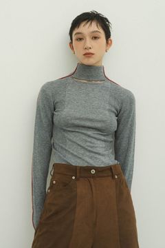 2way piping high neck knit / パイピングハイネックニット (グレー)  Knuth Marf