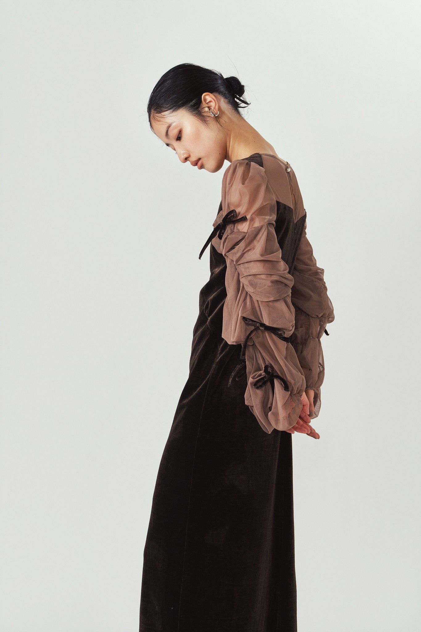 ドレープ チュールドレス (ブラウン) draped tulle dress (Brown) / 26AW