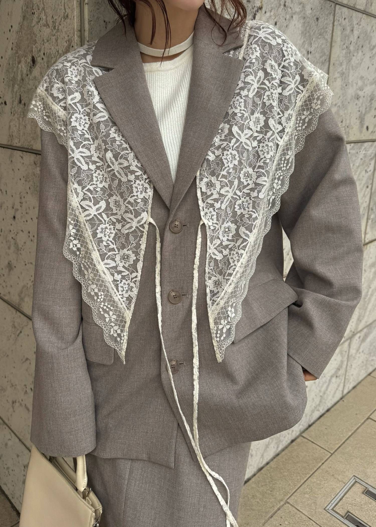 アレンジレース ジャケット (モカ) arrangement lace shawl oversize JK (Mocha) /  26SS