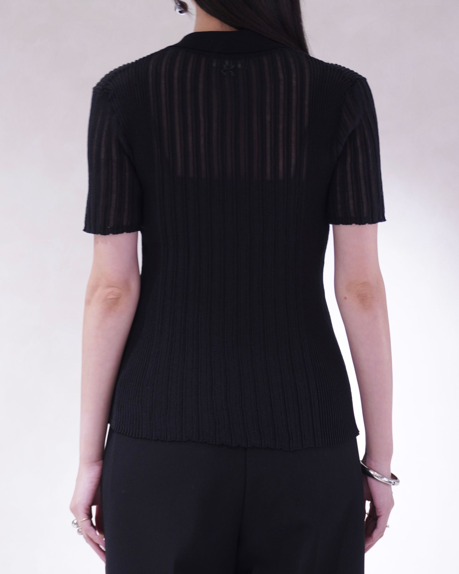 Knuth Marf - シアーニットポロシャツ (ブラック) sheer polo knit