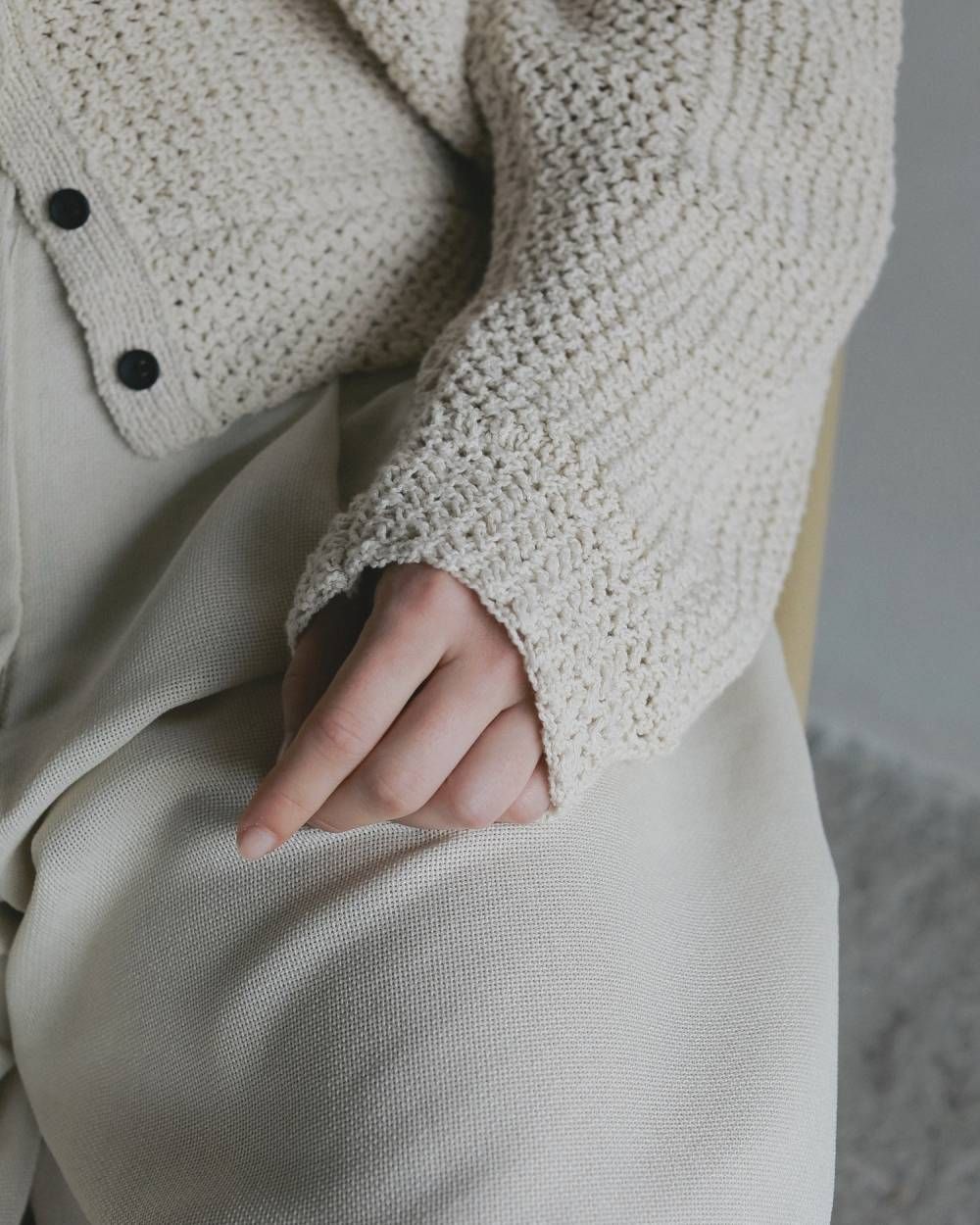 クロシェニットカーディガン (アイボリー) Crochet Knit Cardigan (Ivory) / 26SS