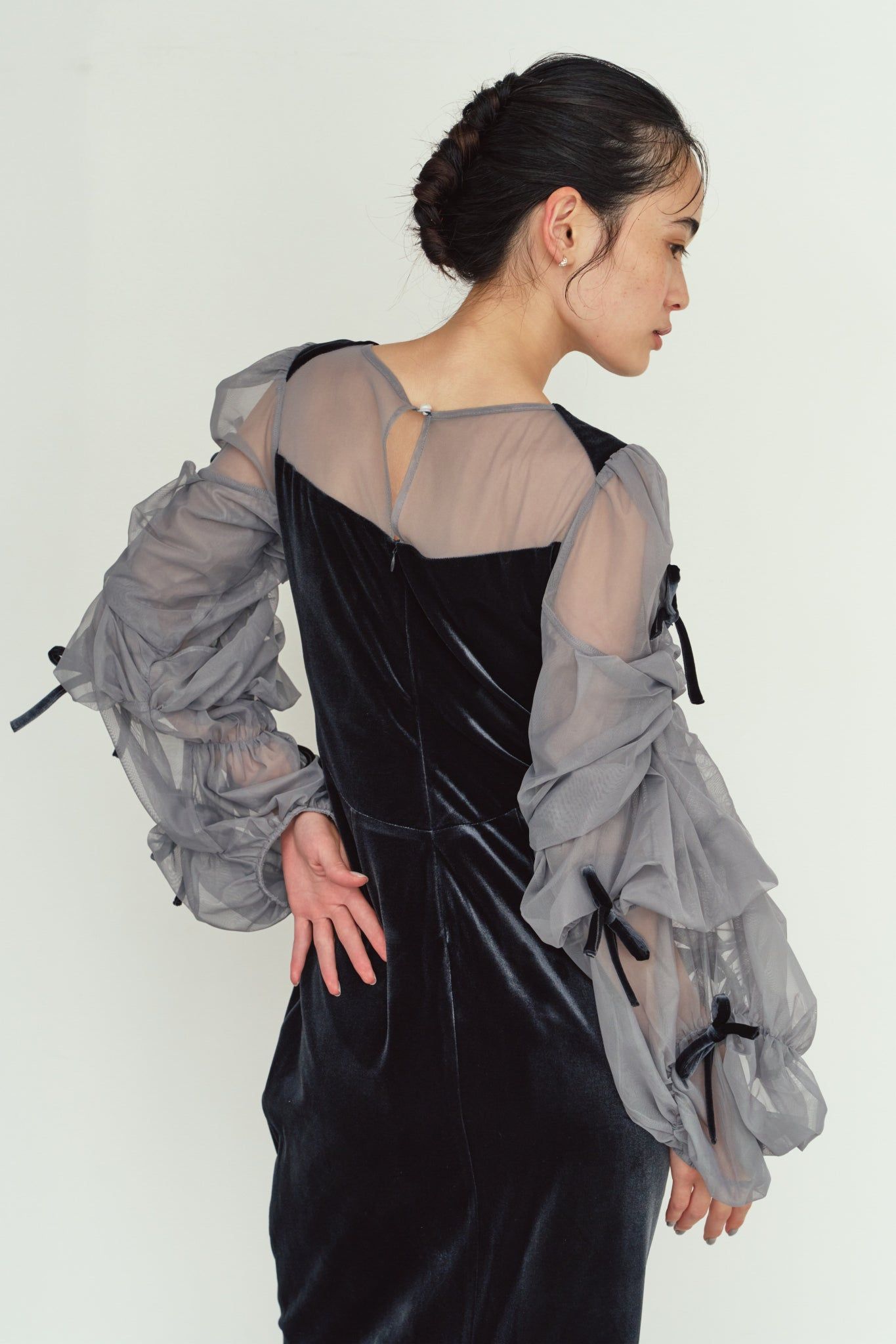 ドレープ チュールドレス (ブルーグレー) draped tulle dress (Bluegray) / 26AW