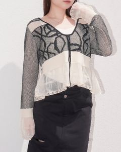 ジャガードパターン シアーカーディガン (ブラック) jacquard pattern sheer knit cardigan (Black) /  26SS