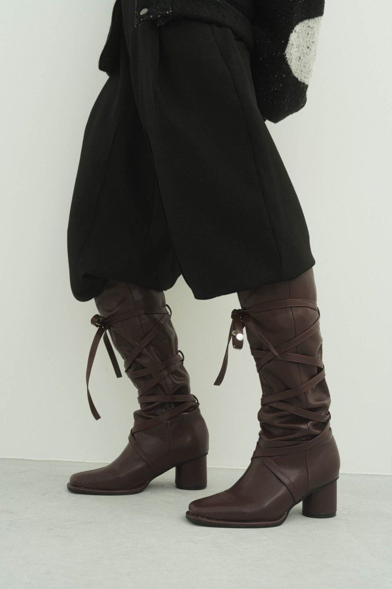 loose long ribbon boots / ルーズロングブーツ (バーガンディー)
