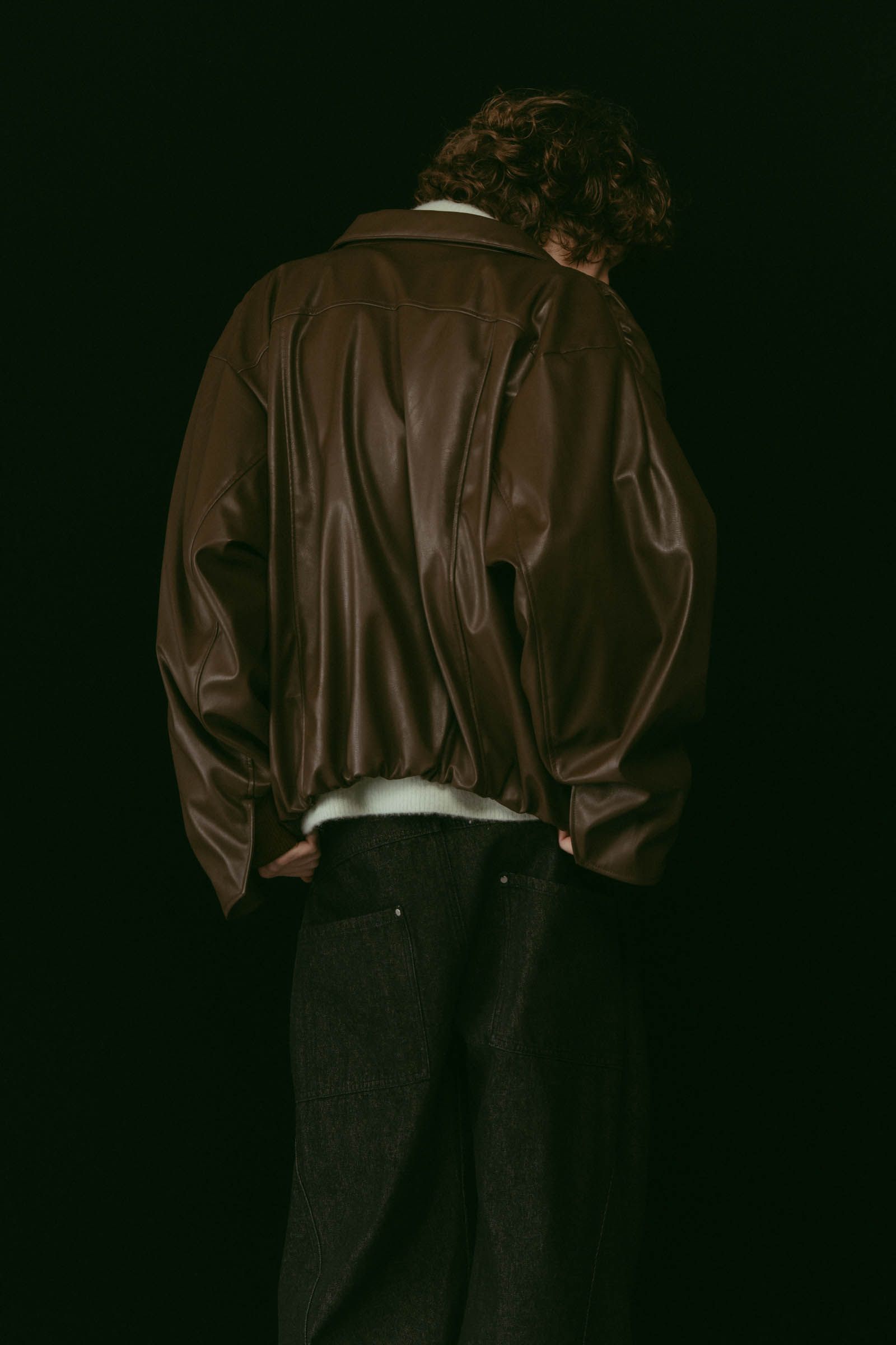 voluminous leather jacket(unisex) / ボリュームレザージャケットブルゾン (ブラウン) / 25AW