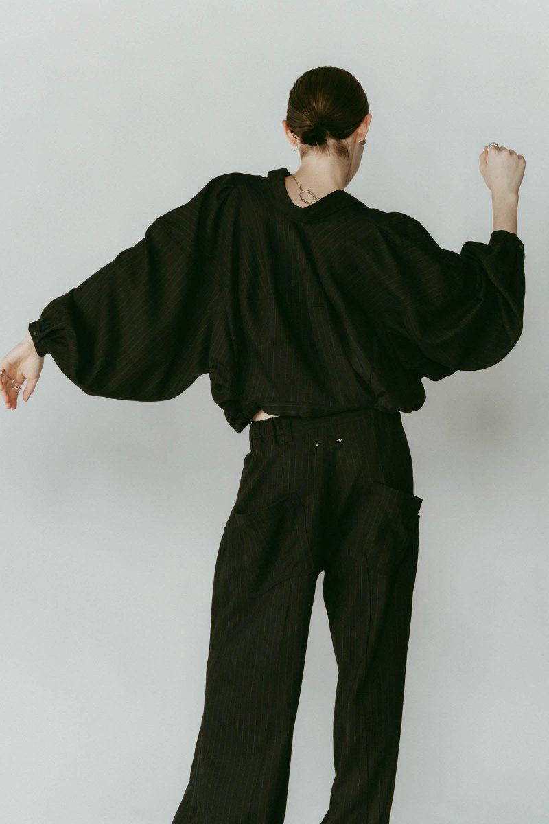 4way design blouse / 4ウェイ デザインブラウス (ストライプブラック) / 25AW