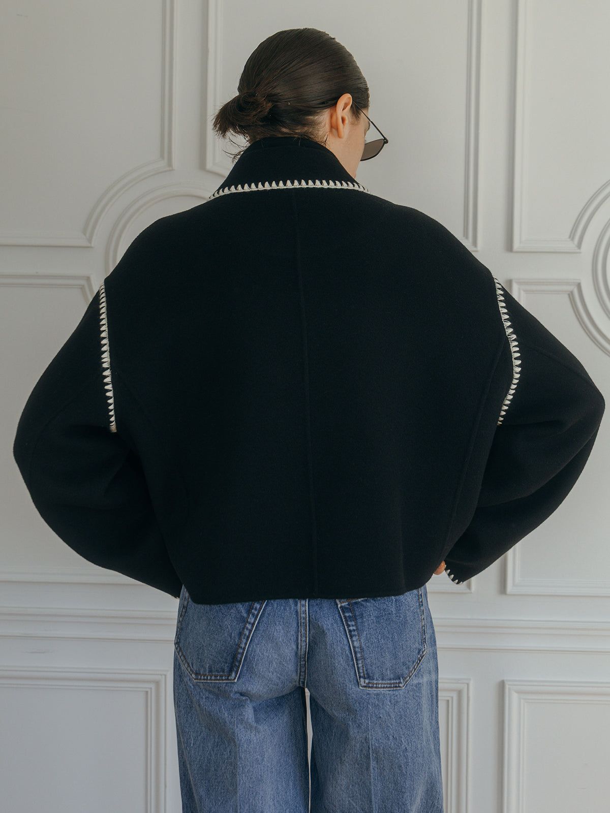 【25AW】WOOL EMBROIDERY SHORT ZIP JACKET / ウールエンブロイダリー  (ブラック)