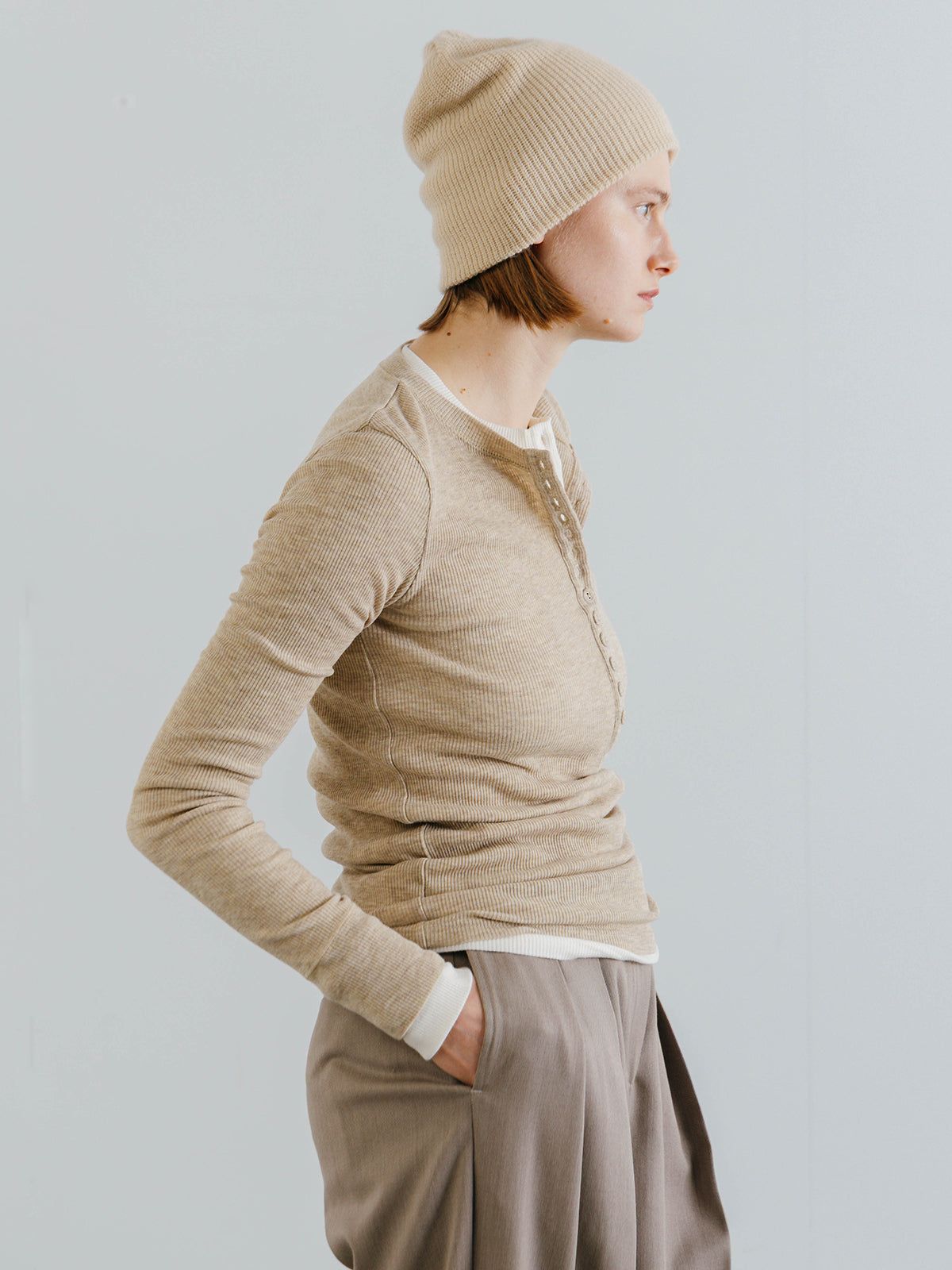HENLY NECK LONG SLEEVE TEE (Beige) / ヘンリーネック ロンT (ベージュ) / 26SS