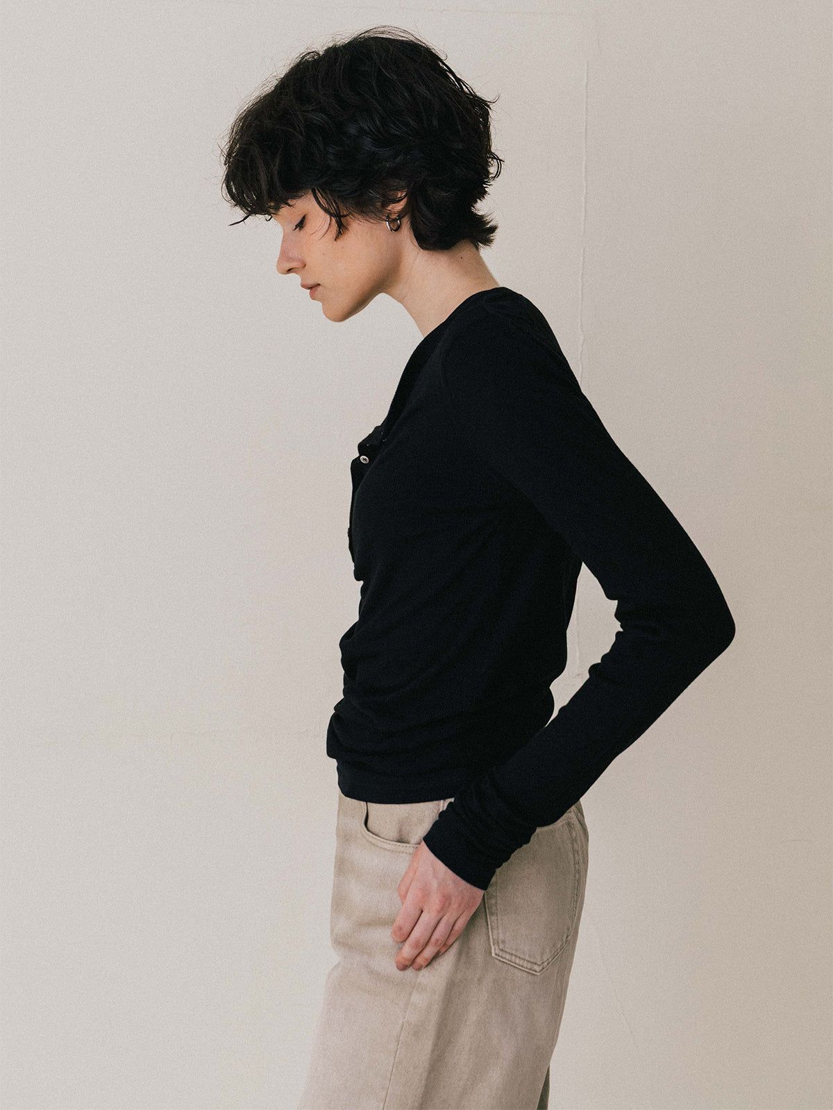 【25AW】LAYERED L/S HENLY TEE / レイヤード ロングスリーブ ヘンリーTシャツ (ブラック)