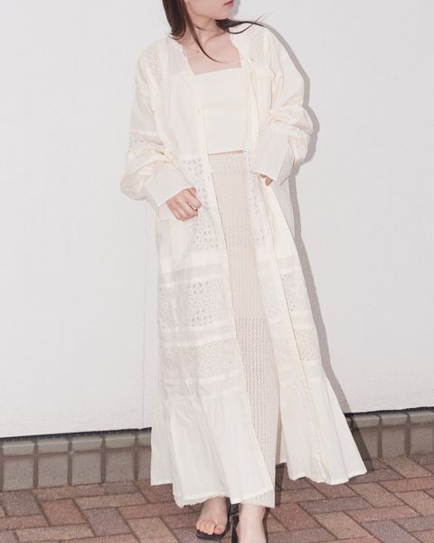 ティアードワンピース (ナチュラル) pieced cotton lace tiered volume OP (Natural) /  26SS