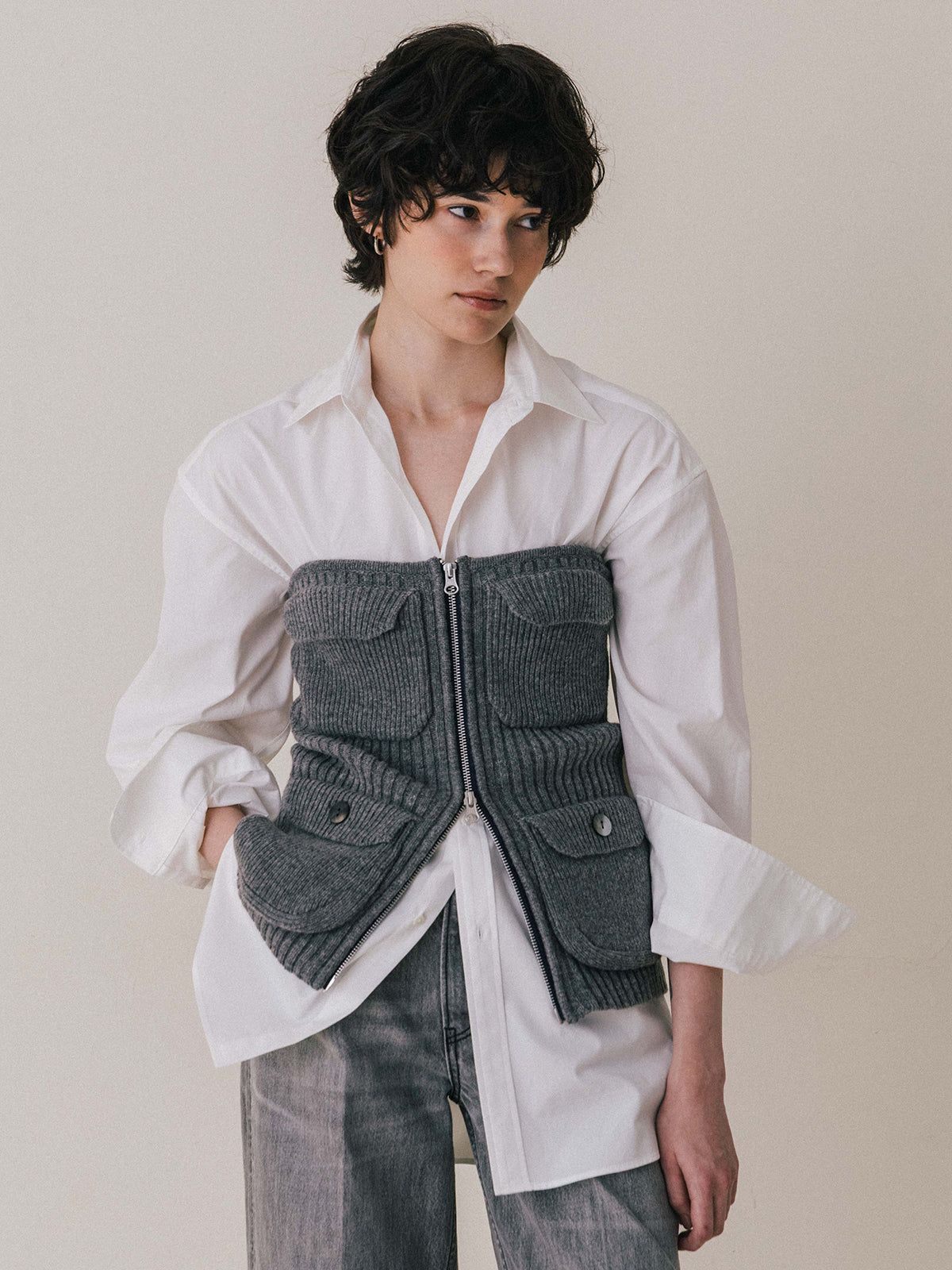 【25AW】MILITALY KNIT BUSTIER / ミリタリー ニットビスチェ (グレー)