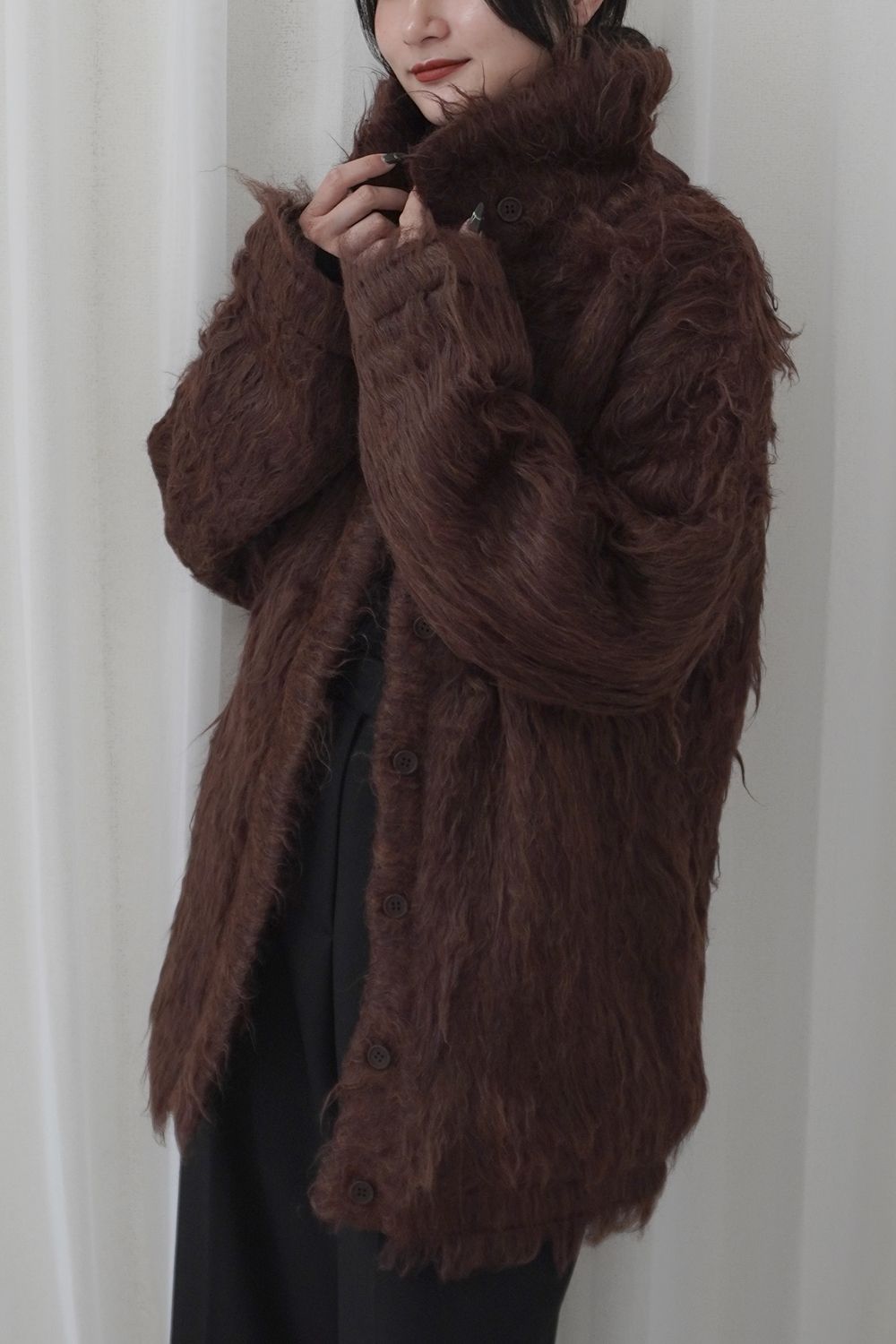 BIG COLLAR KNIT FUR JACKET (CHOCO) / ビッグカラーニットファージャケット チョコ