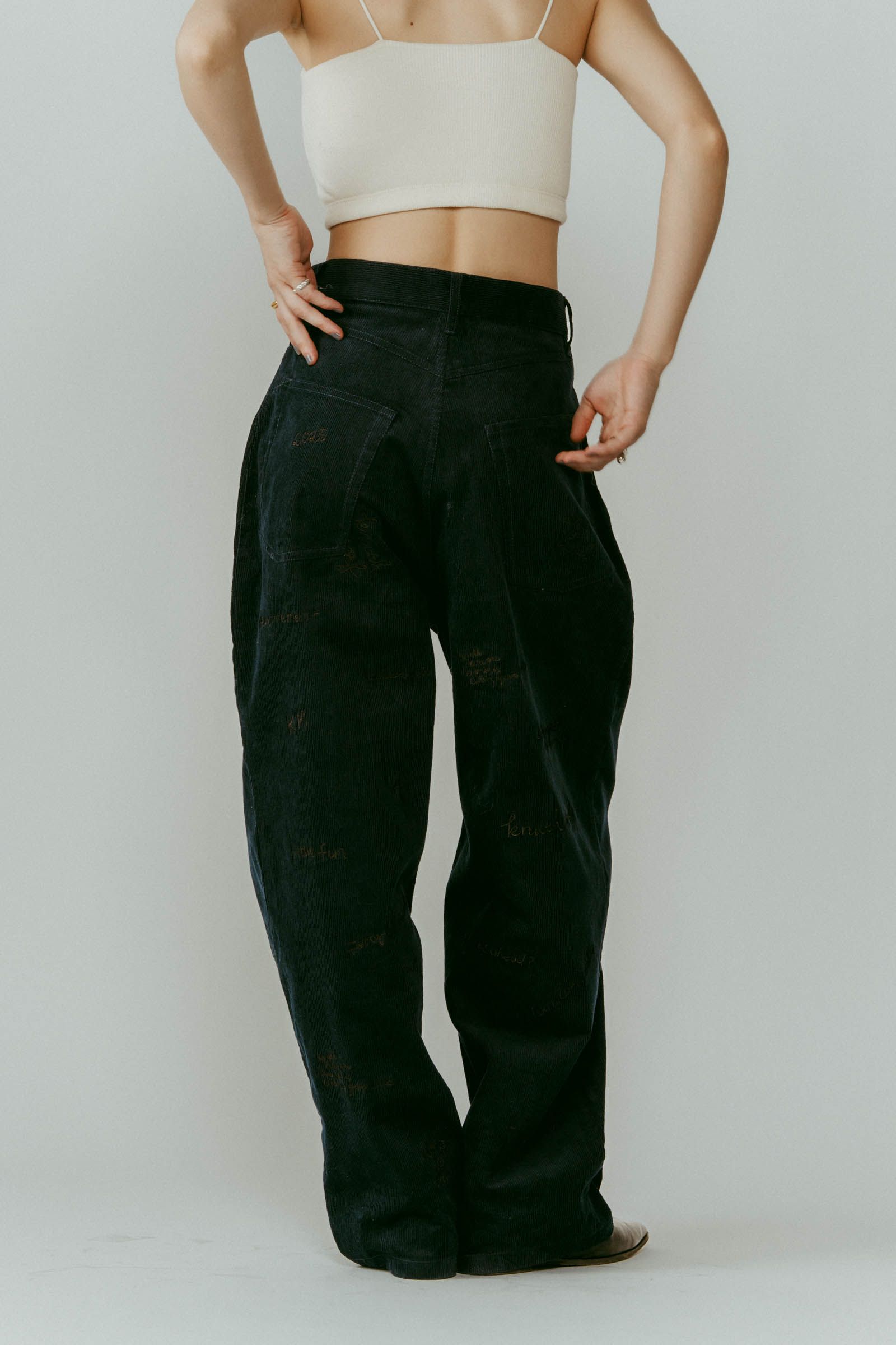 embroidered corduroy pants / レタリング刺繍 コーデュロイパンツ (ネイビー) / 25AW