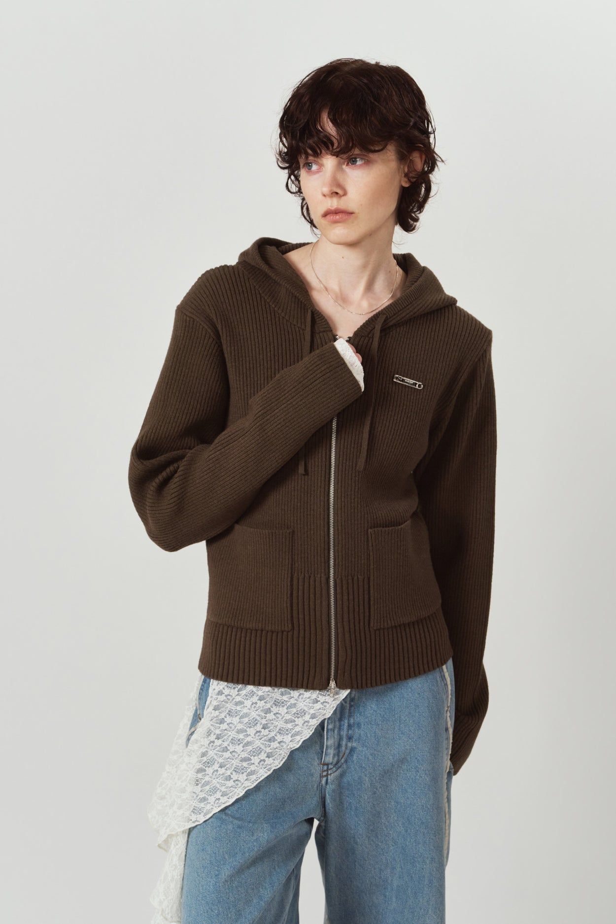 ニットパーカー (ブラウン) hooded knit parka (Brown) / 26AW