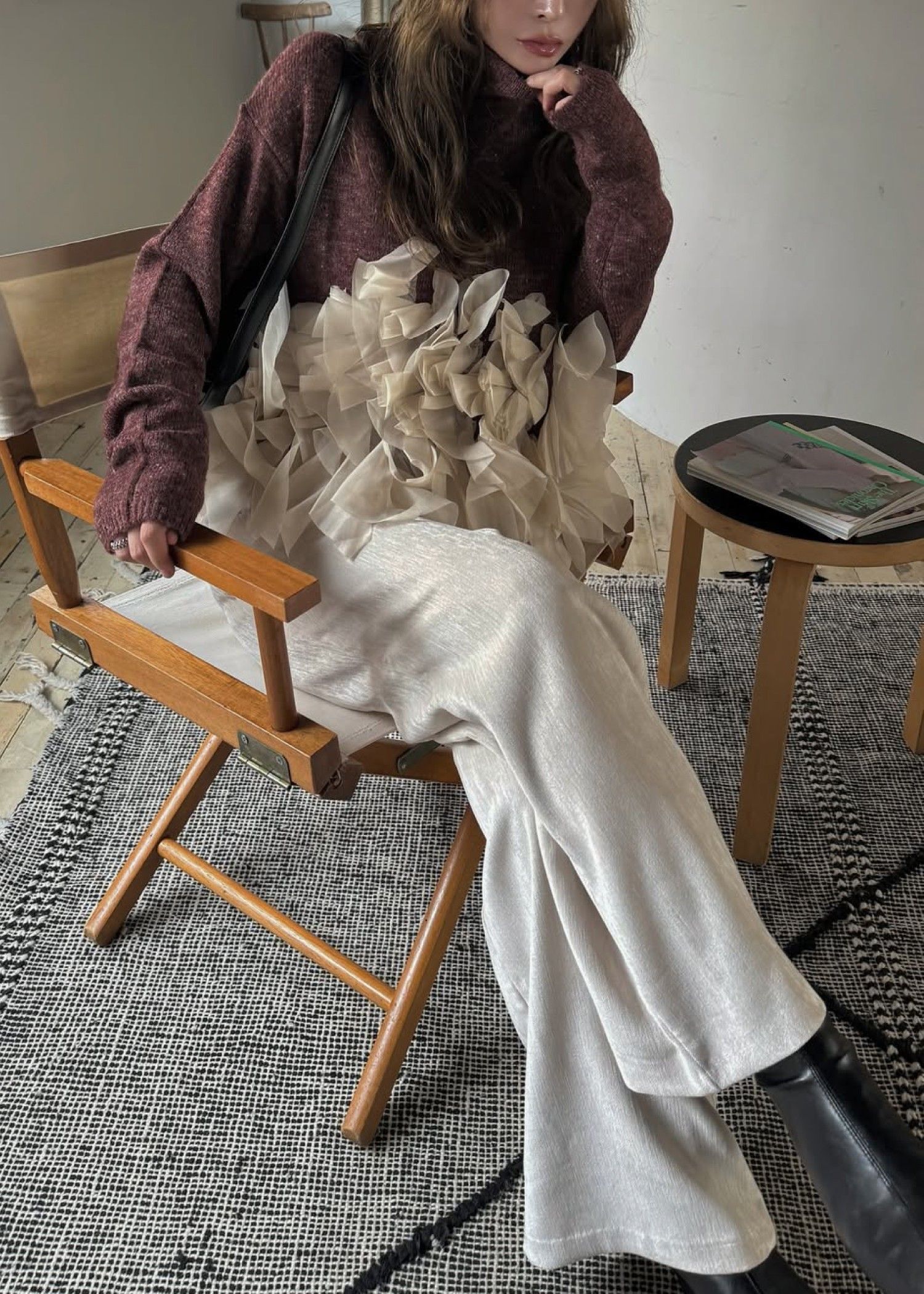 gradation frill bottleneck knit / グラデーション フリルニット (ザクロ) / 25AW