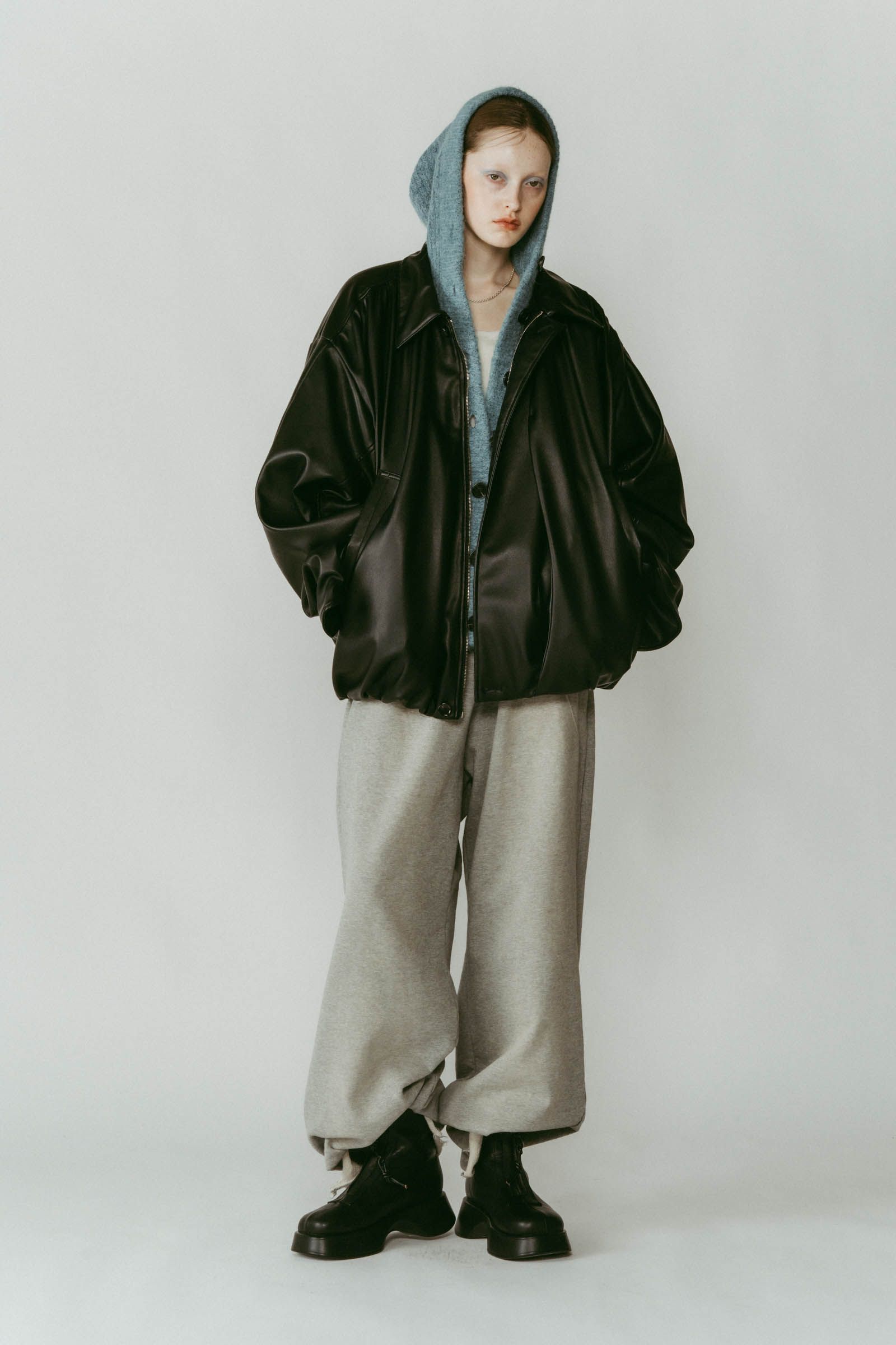 voluminous leather jacket(unisex) / ボリュームレザージャケットブルゾン (ブラック) / 25AW