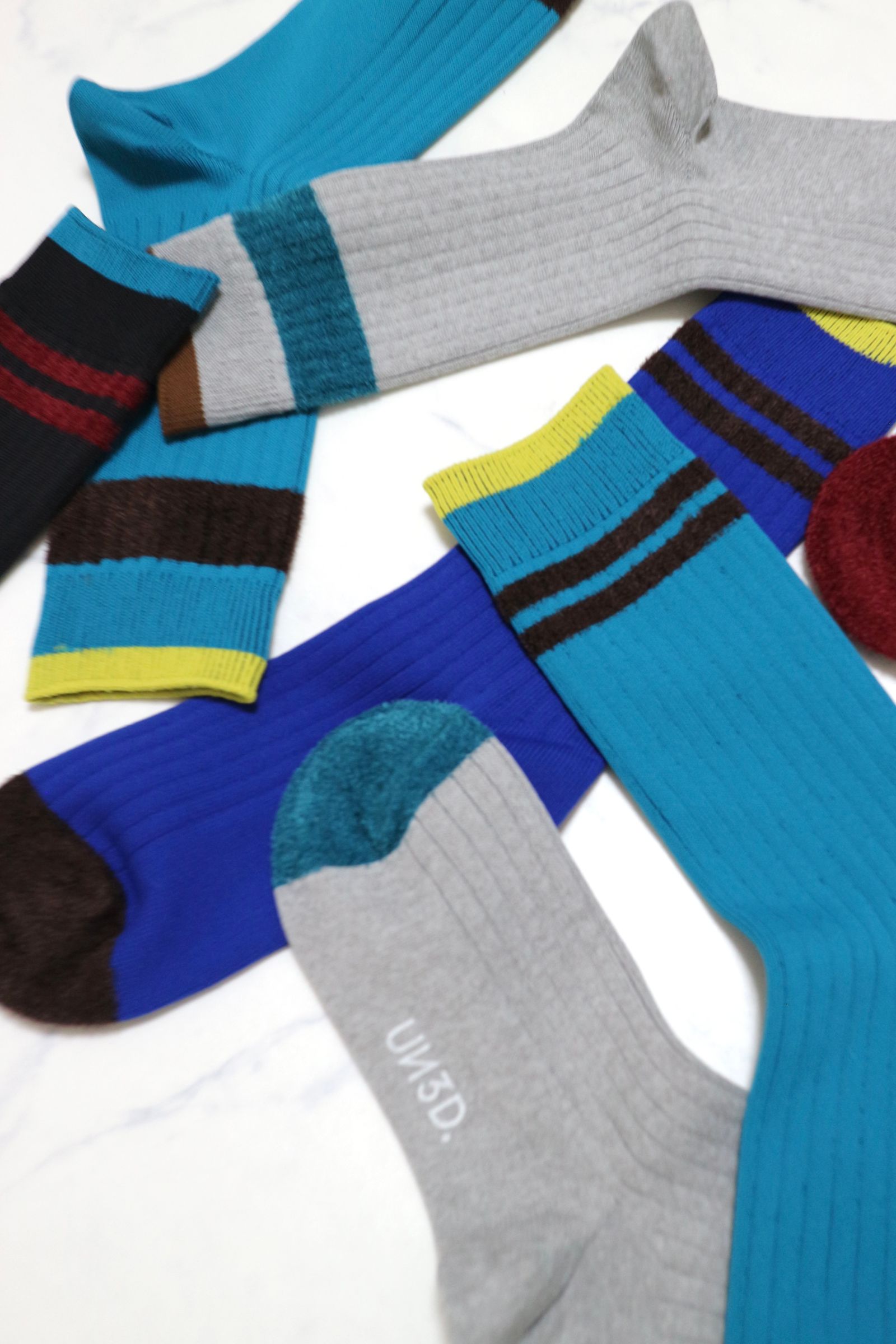 ASYMME BORDER LINE SOCKS / アシメボーダーラインソックス (ターコイズ)