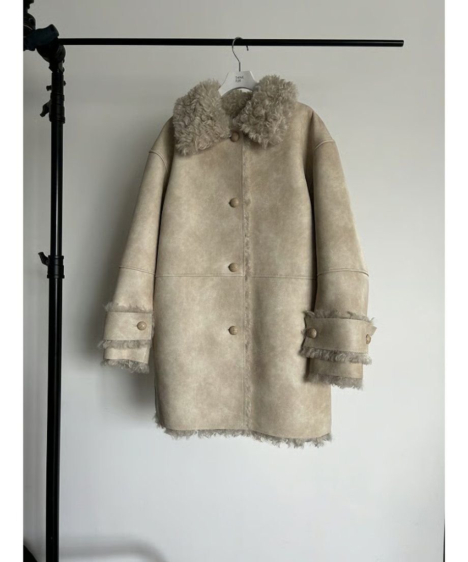 【25AW】Vintage Like Fake Mouton Reversible Coat (クリーム) / ヴィンテージライクムートン リバーシブルファーコート / エコファー / フェイクファー