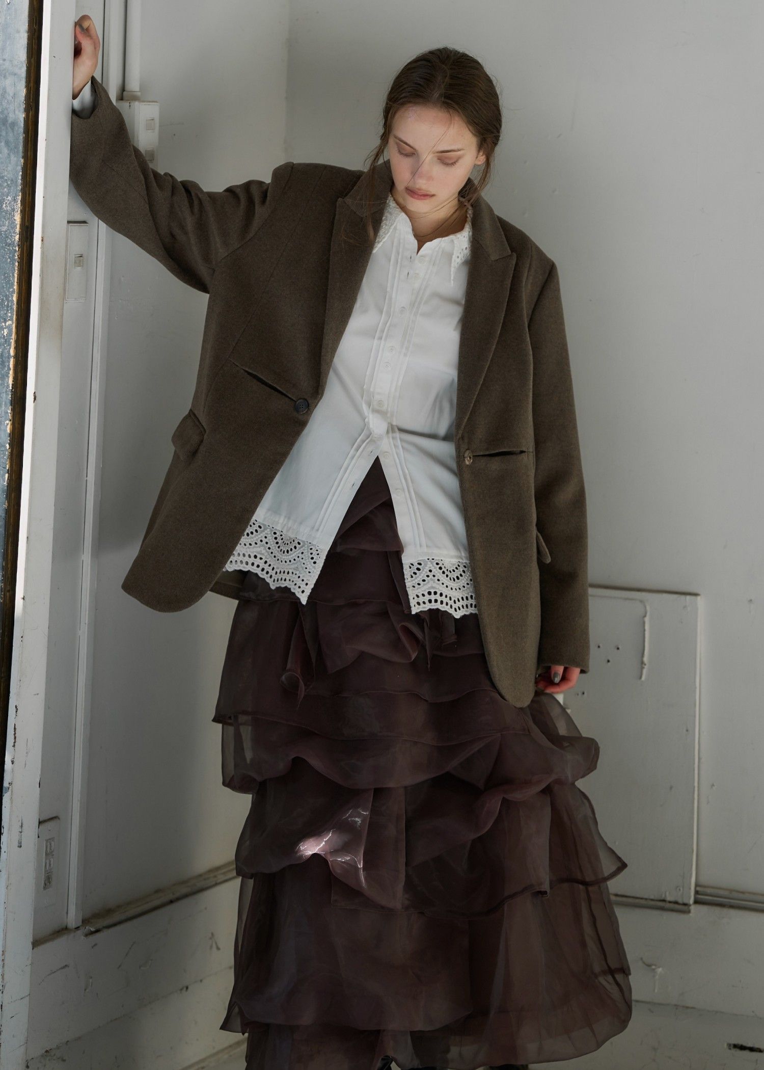 organdy random tiered pattern SK / オーガンジー ティアードスカート (ブラウン) / 25AW /