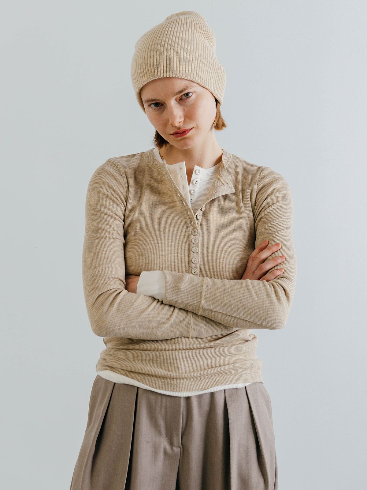 HENLY NECK LONG SLEEVE TEE (Beige) / ヘンリーネック ロンT (ベージュ) / 26SS