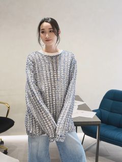 【25SS】LACE KNIT / クルーネックレースニット (ブルー/ベージュ)