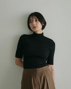 Halfsleeve Rib Knit / ハーフスリーブ リブニット (ブラック)